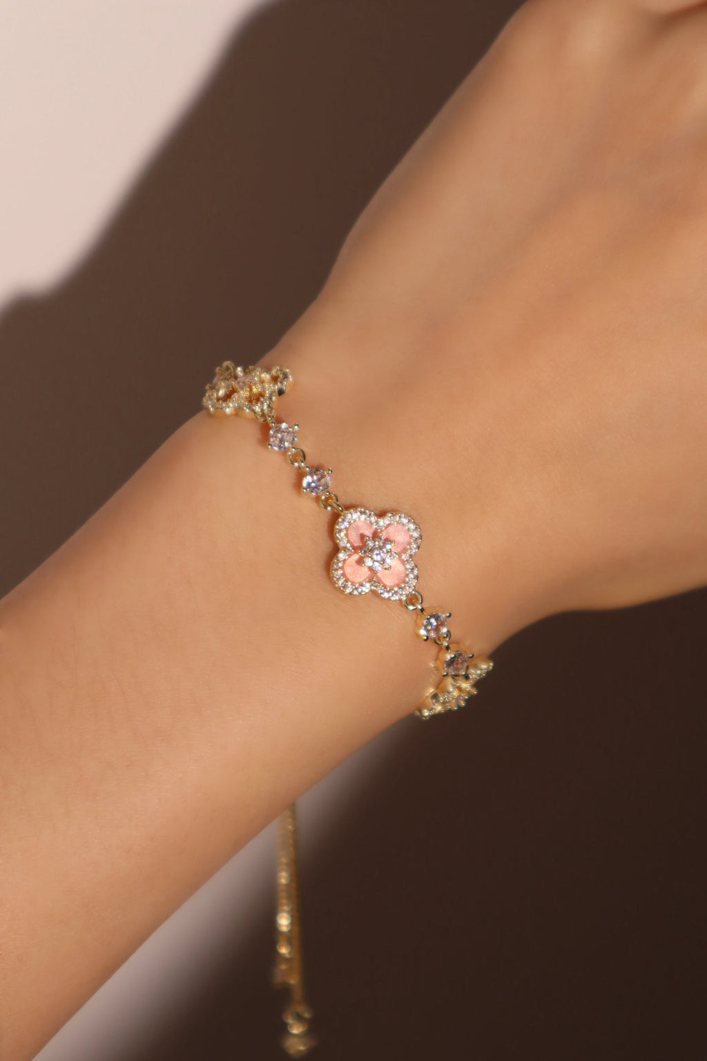 14K Real Gold Plated Pink Lucky Leaf Bracelet