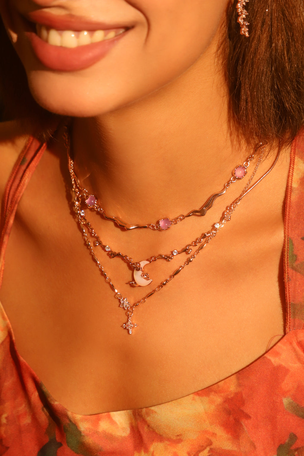 18K Rose Gold Plated Diamonds Natural Shell Moon Necklace