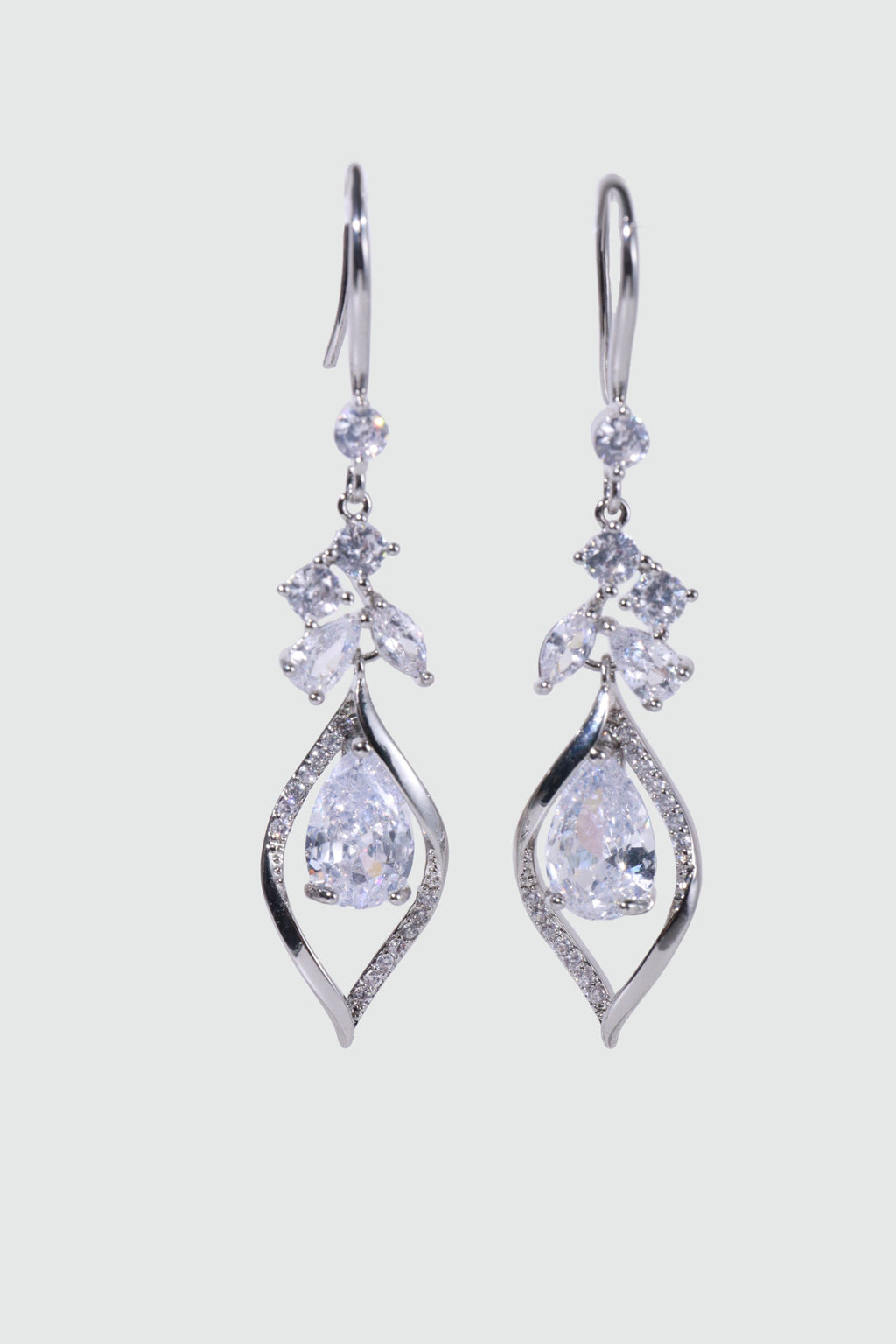 Palladium White Gold Plated Diamond Droplet Dangle Earrings
