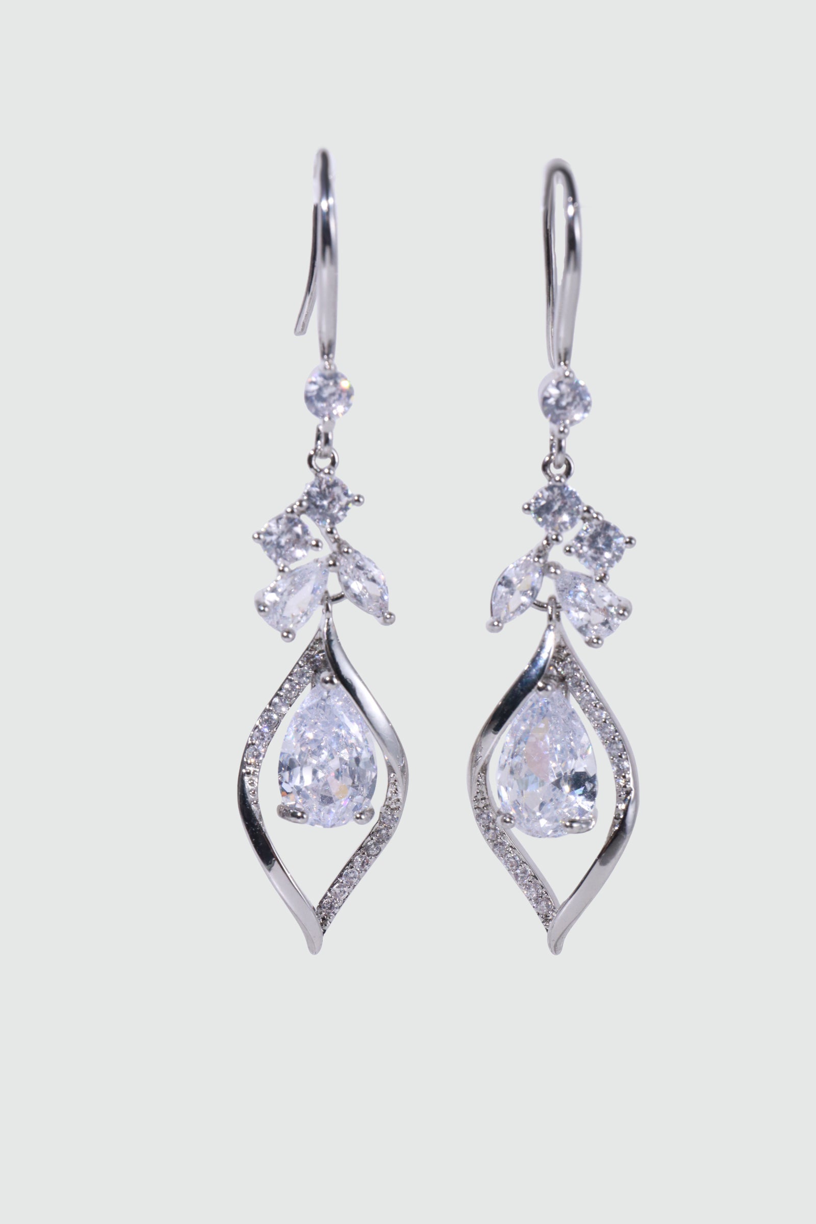 Palladium White Gold Plated Diamond Droplet Dangle Earrings