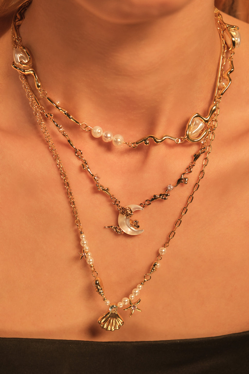 18K Real Gold Plated White Pearls Necklace