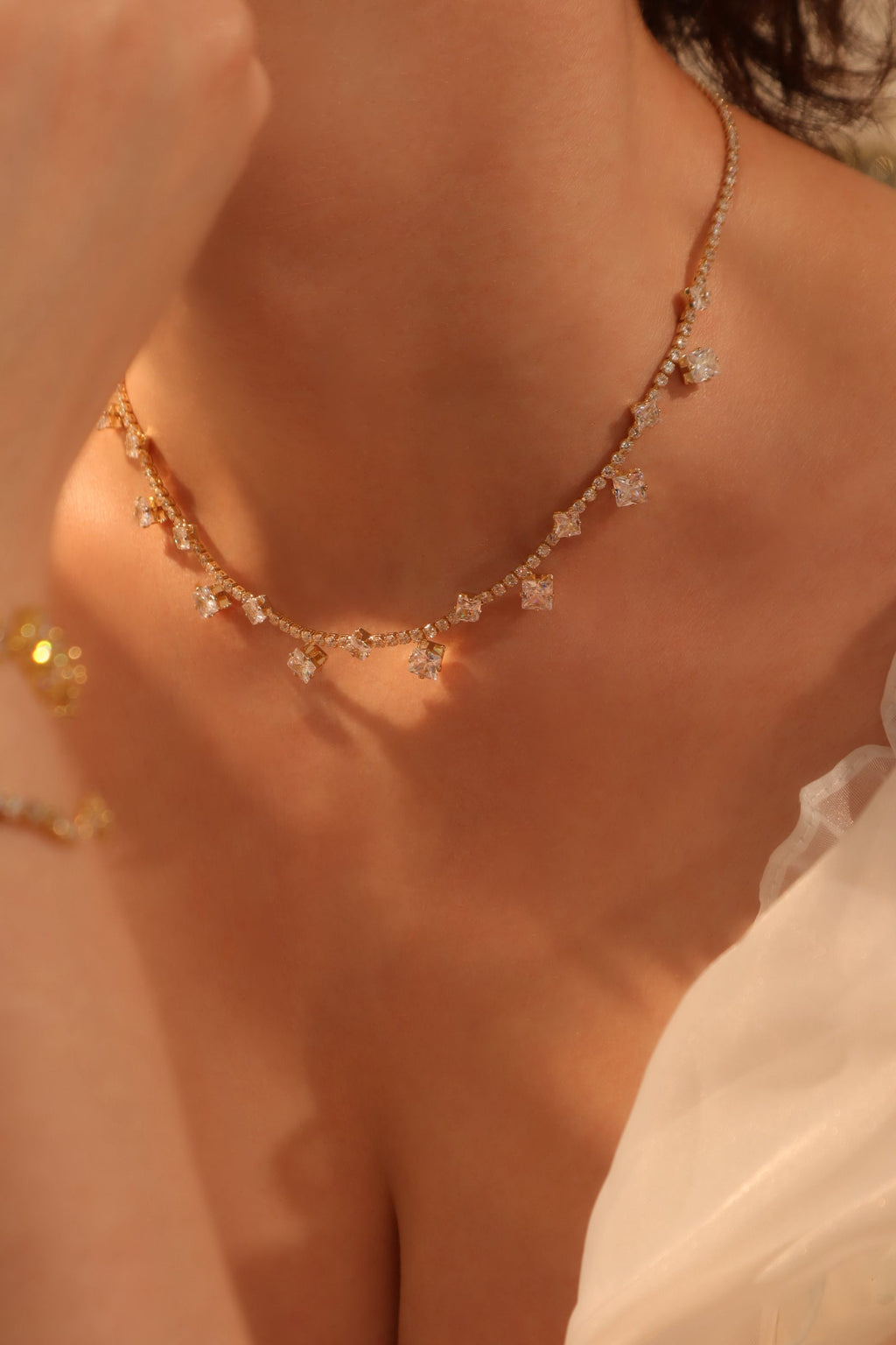 14K Real Gold Plated Multi Diamond Necklace