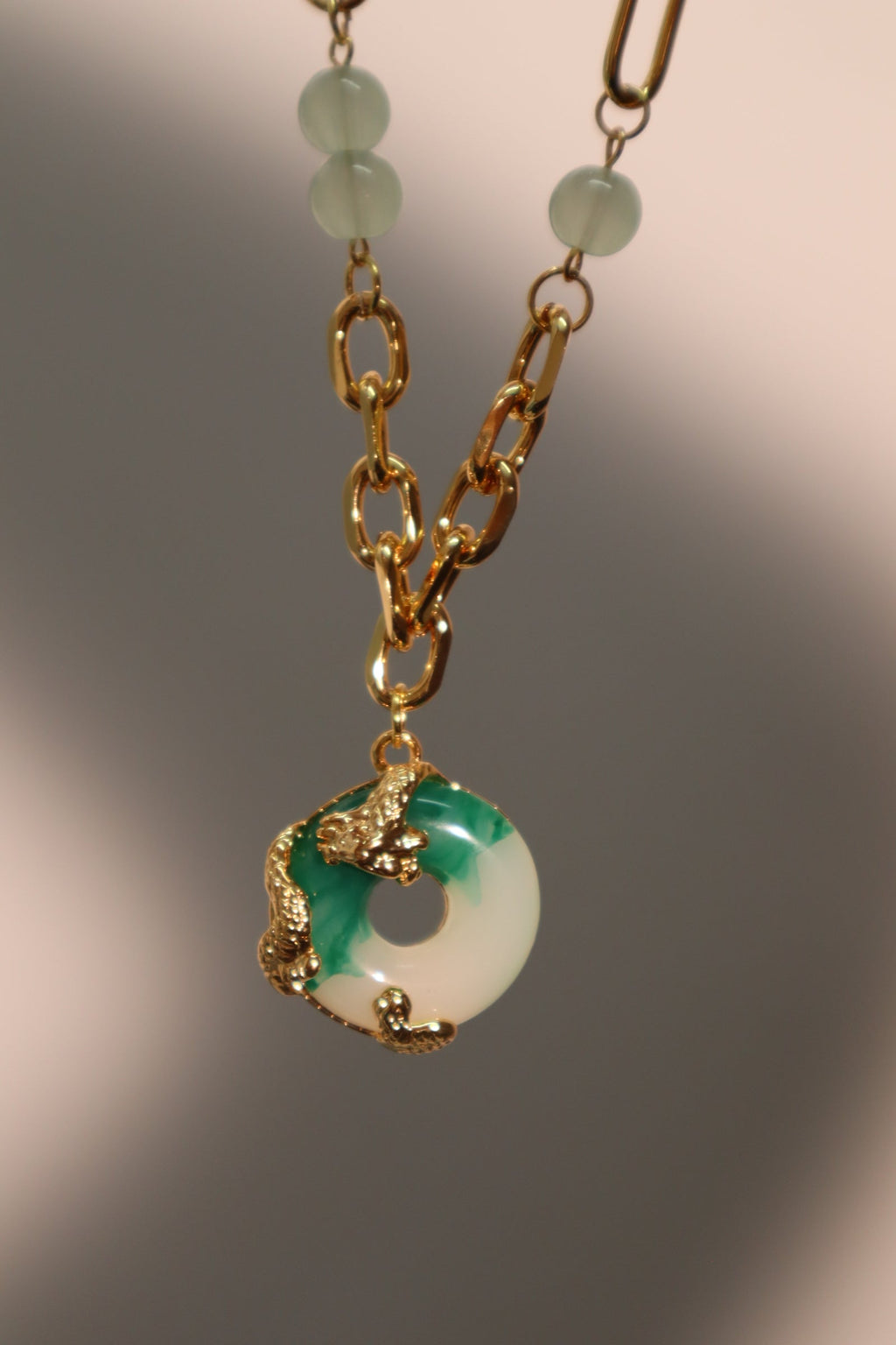 18K Real Gold Plated Jade Dragon Necklace (EARRINGS INCLUDED)