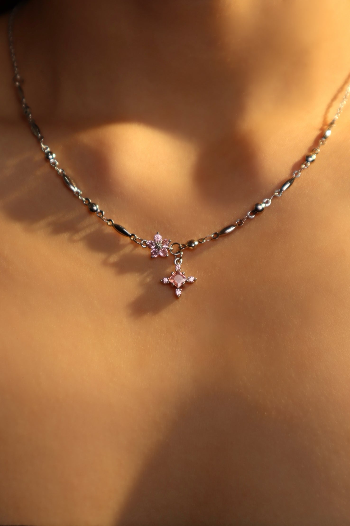 Palladium White Gold Plated Tourmaline Starlight Cross Necklace