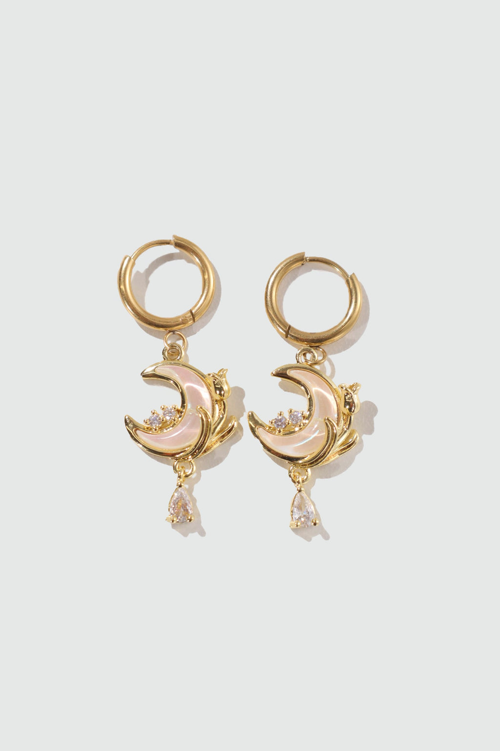 18K Real Gold Plated White Rose Moon Earrings