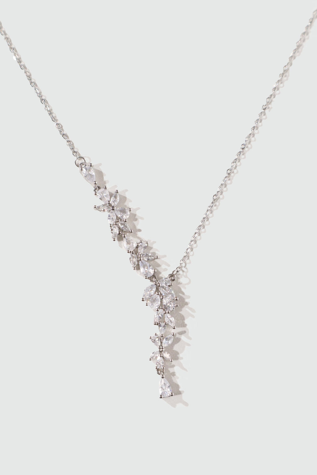Palladium White Gold Plated Diamond Leaf Necklace