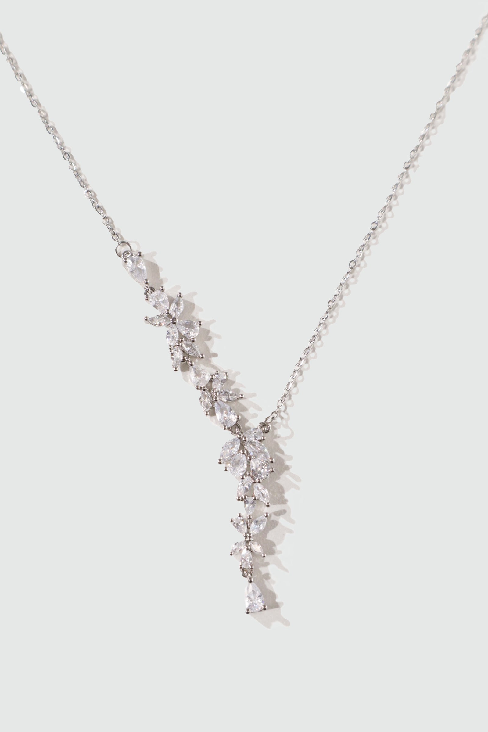 Palladium White Gold Plated Diamond Leaf Necklace