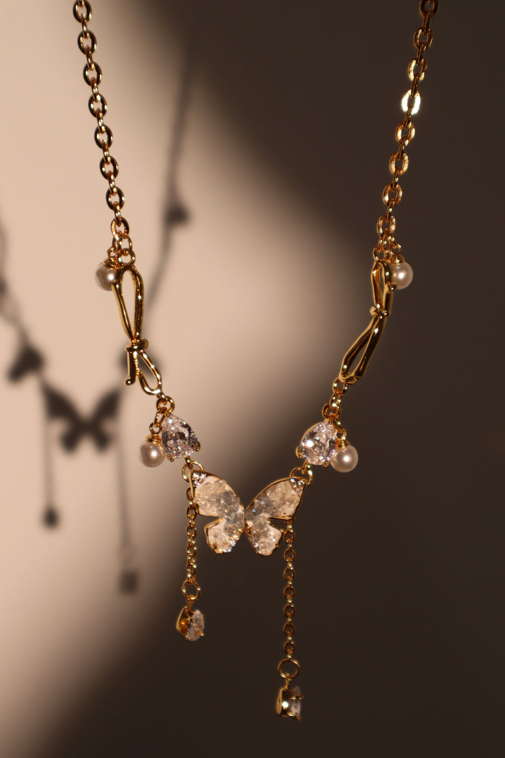 18K Real Gold Plated Blue Crystal Butterfly Necklace