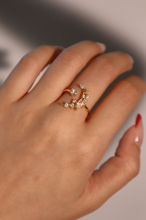 14K Real Gold Plated Moon Star Ring