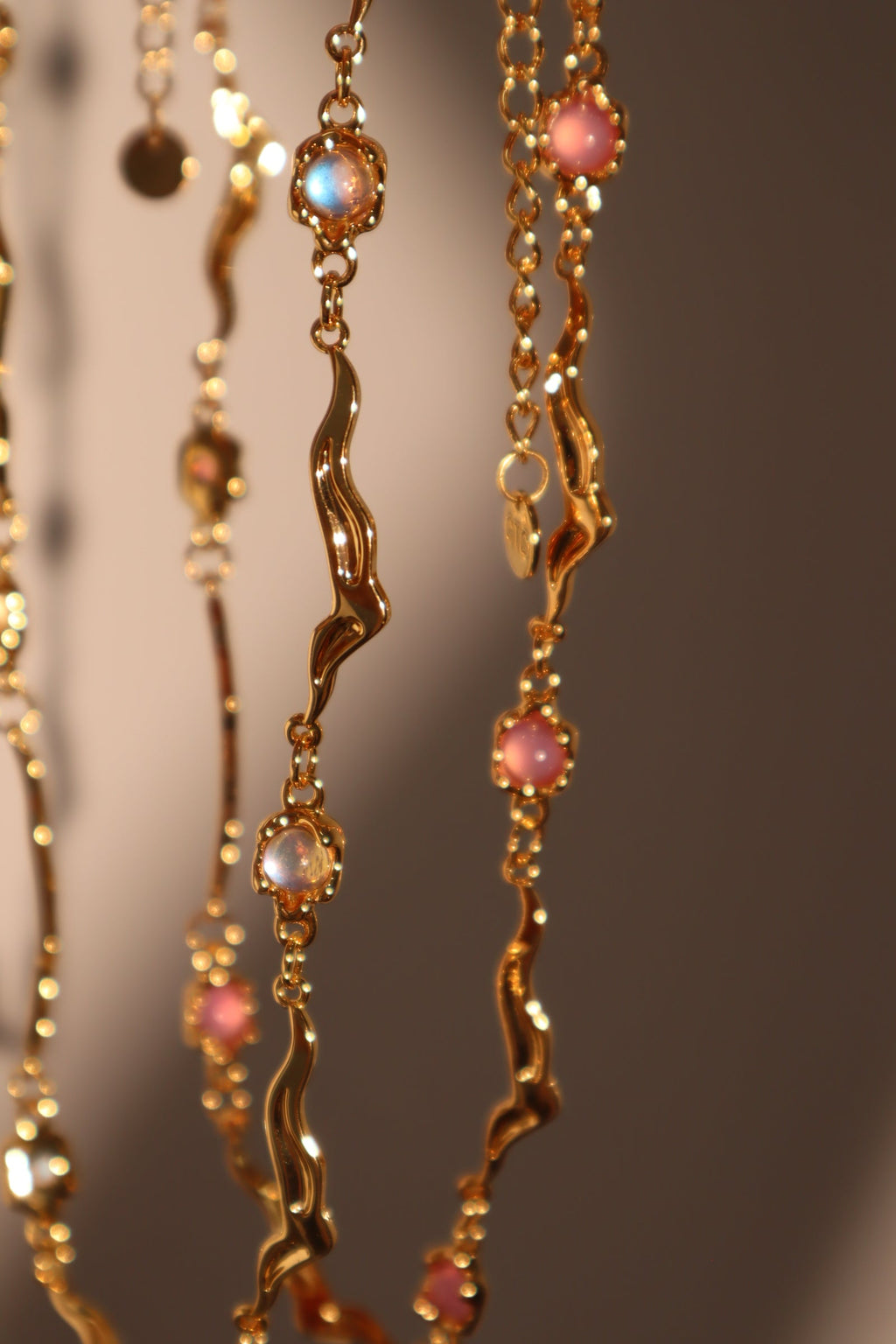 18K Real Gold Plated Multi Moonstones Wave Necklace