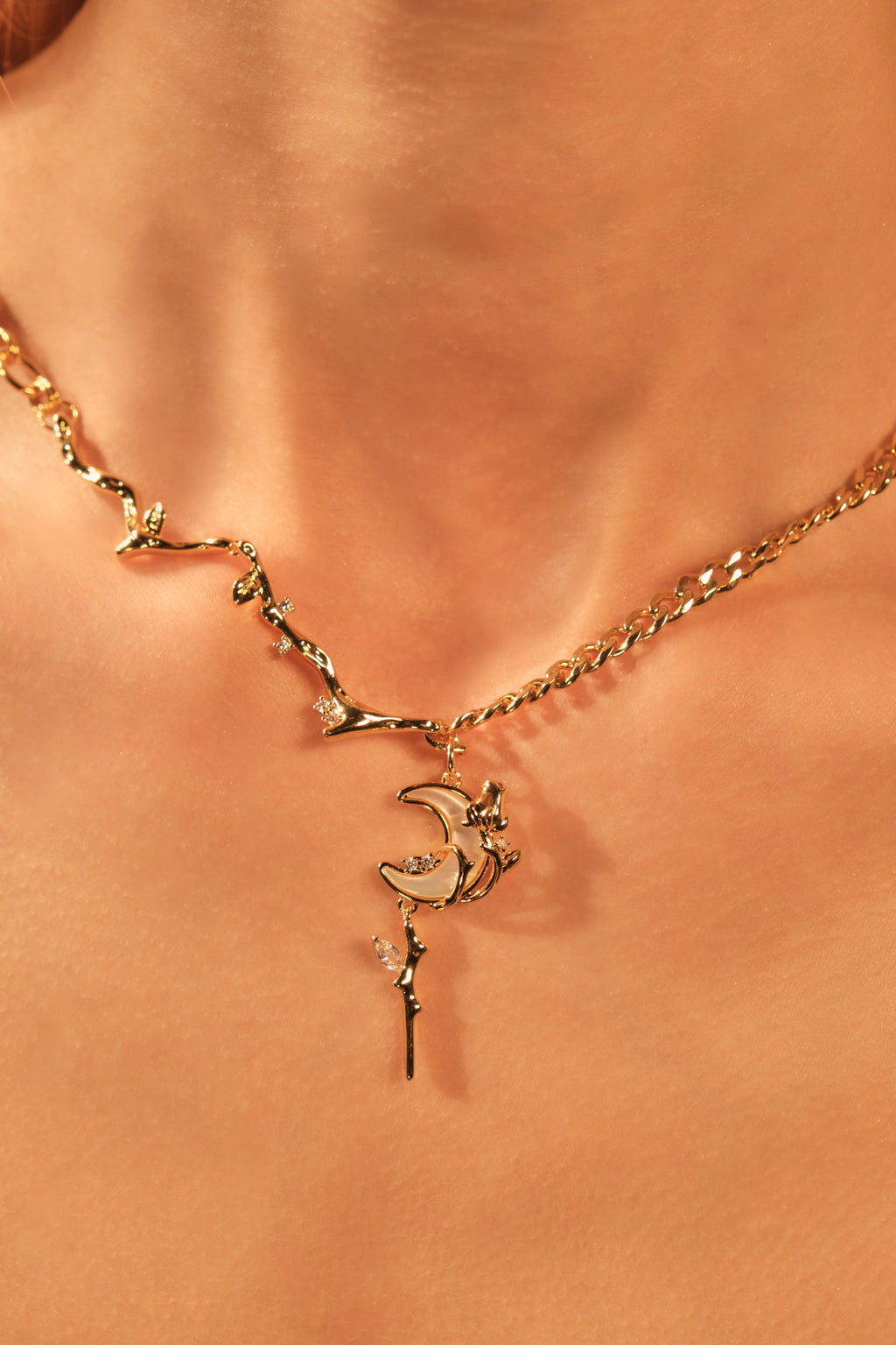 18K Real Gold Plated Rose Moon Necklace