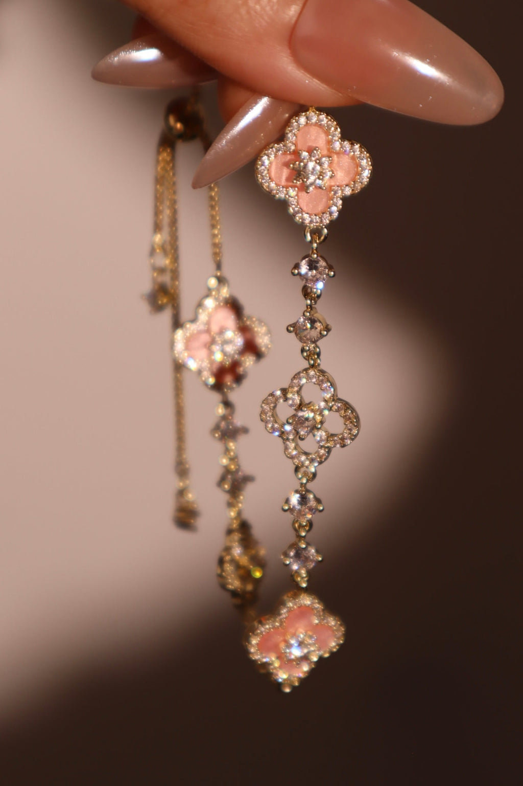 14K Real Gold Plated Pink Lucky Leaf Bracelet