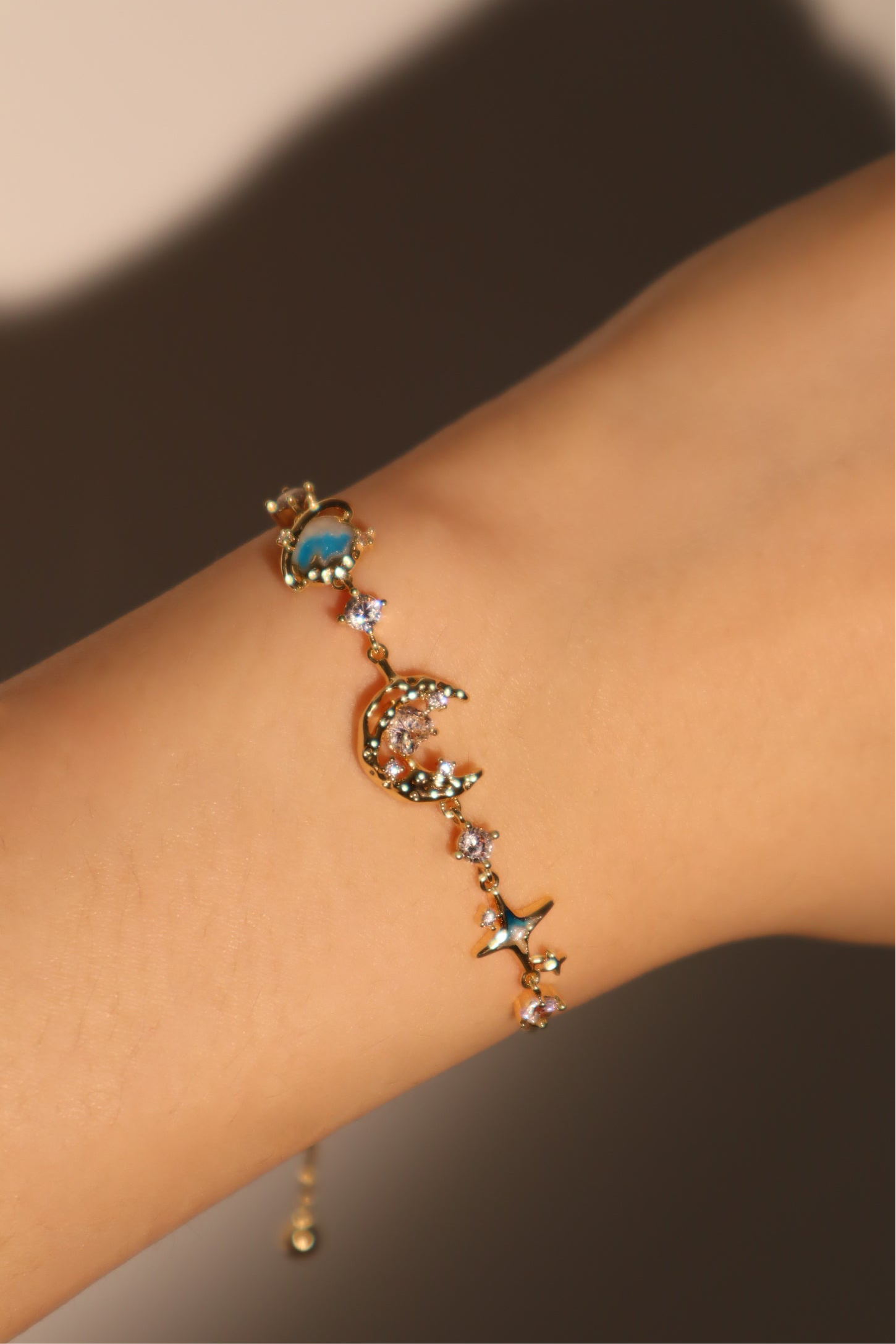 14K Real Gold Plated Blue Star Moon Bracelet