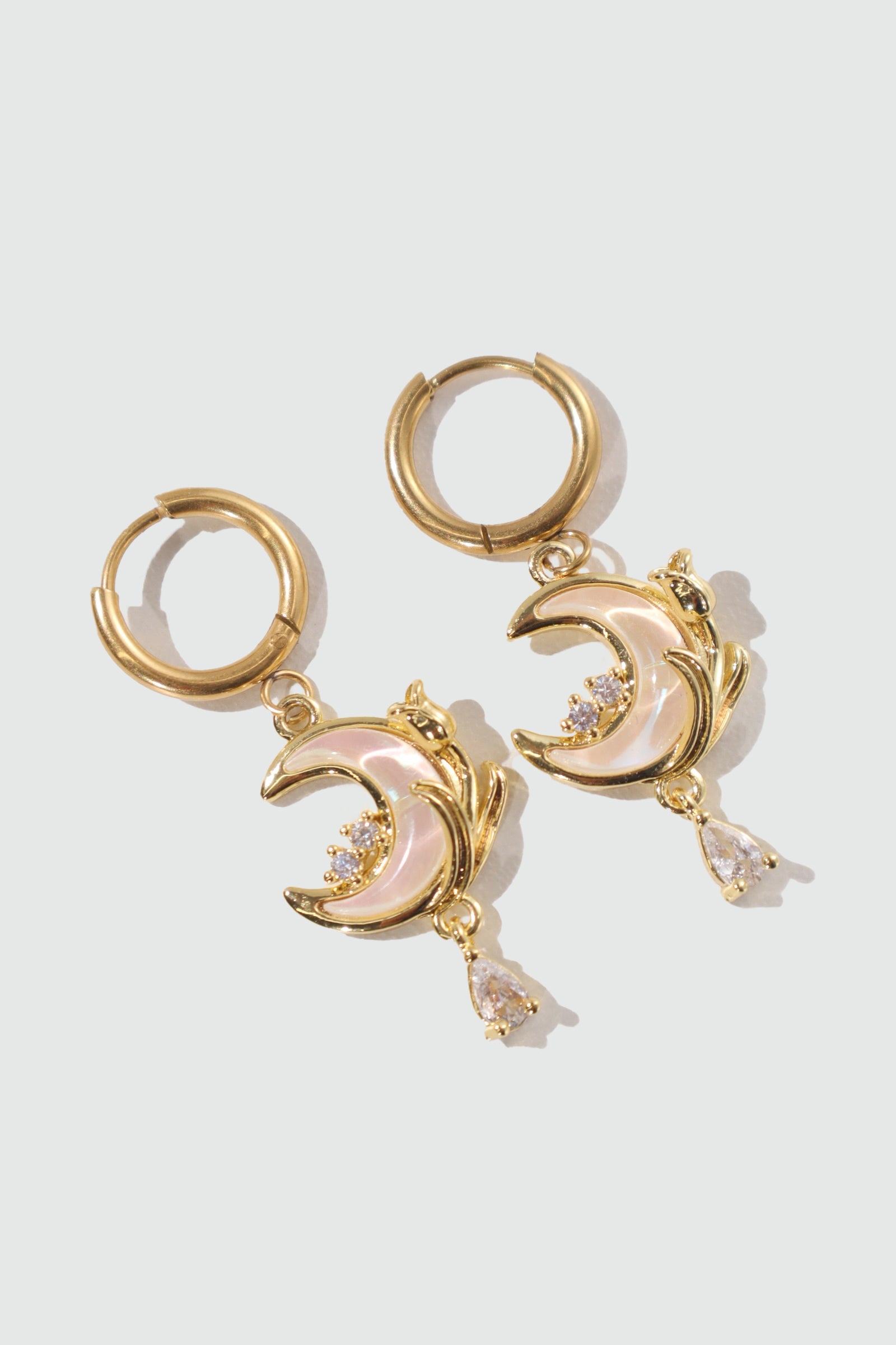 18K Real Gold Plated White Rose Moon Earrings