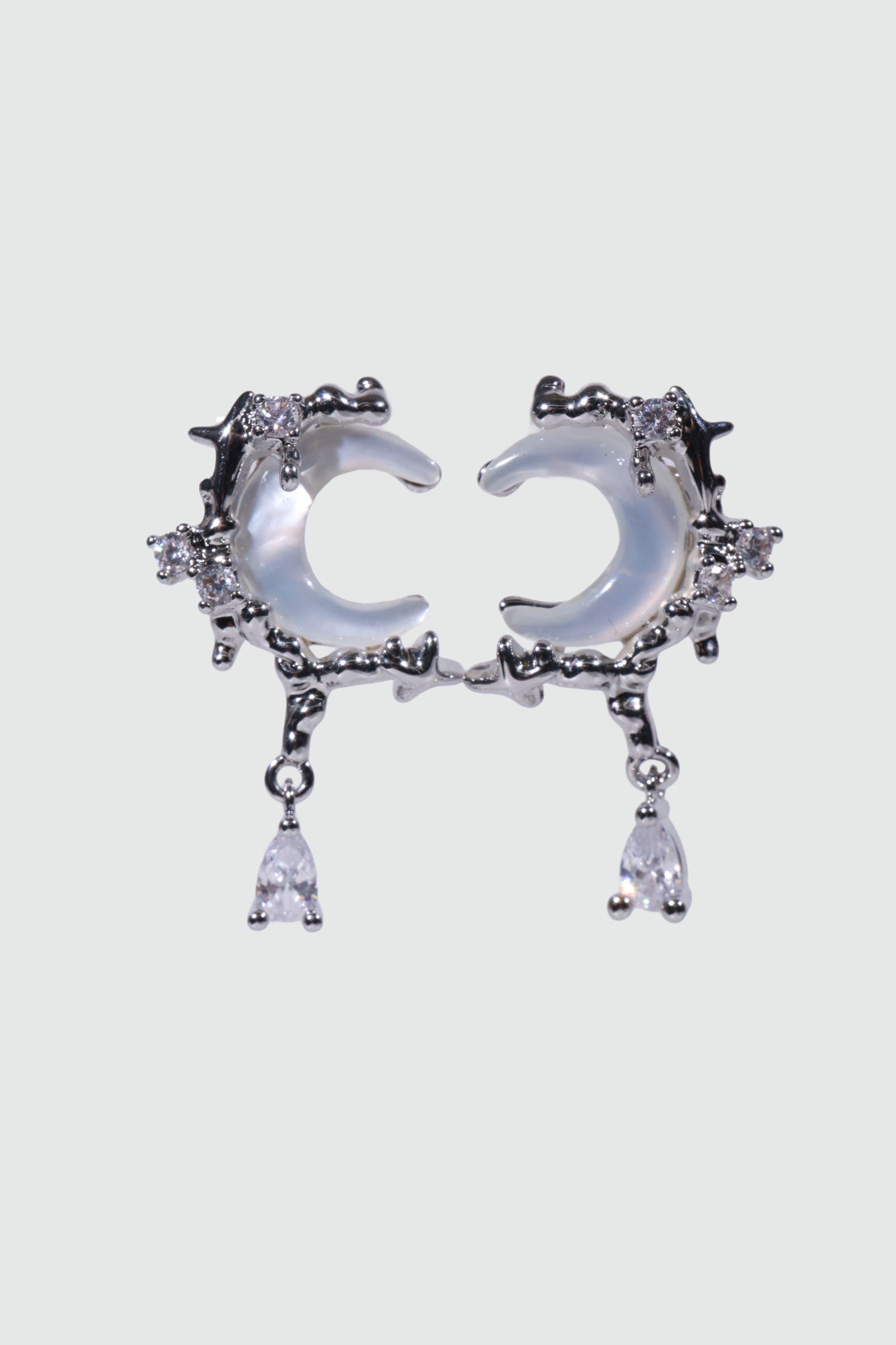 Palladium White Gold Plated Natural Shell Moon Earrings