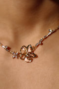 18K Real Gold Plated Butterfly Pink Flower Necklace