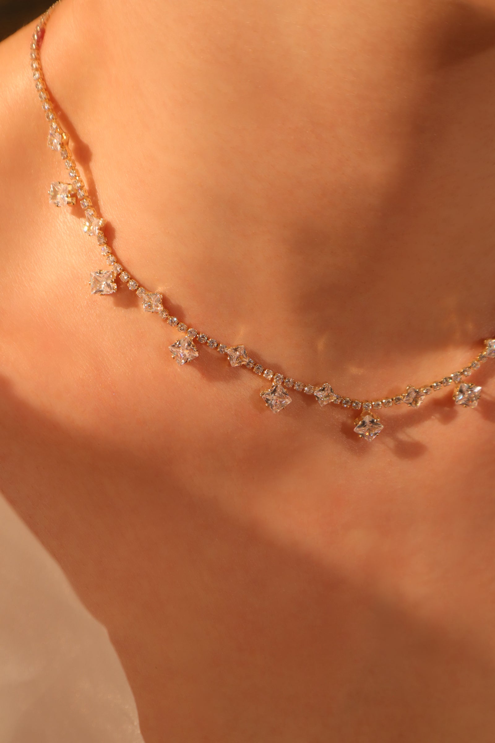 14K Real Gold Plated Multi Diamond Necklace
