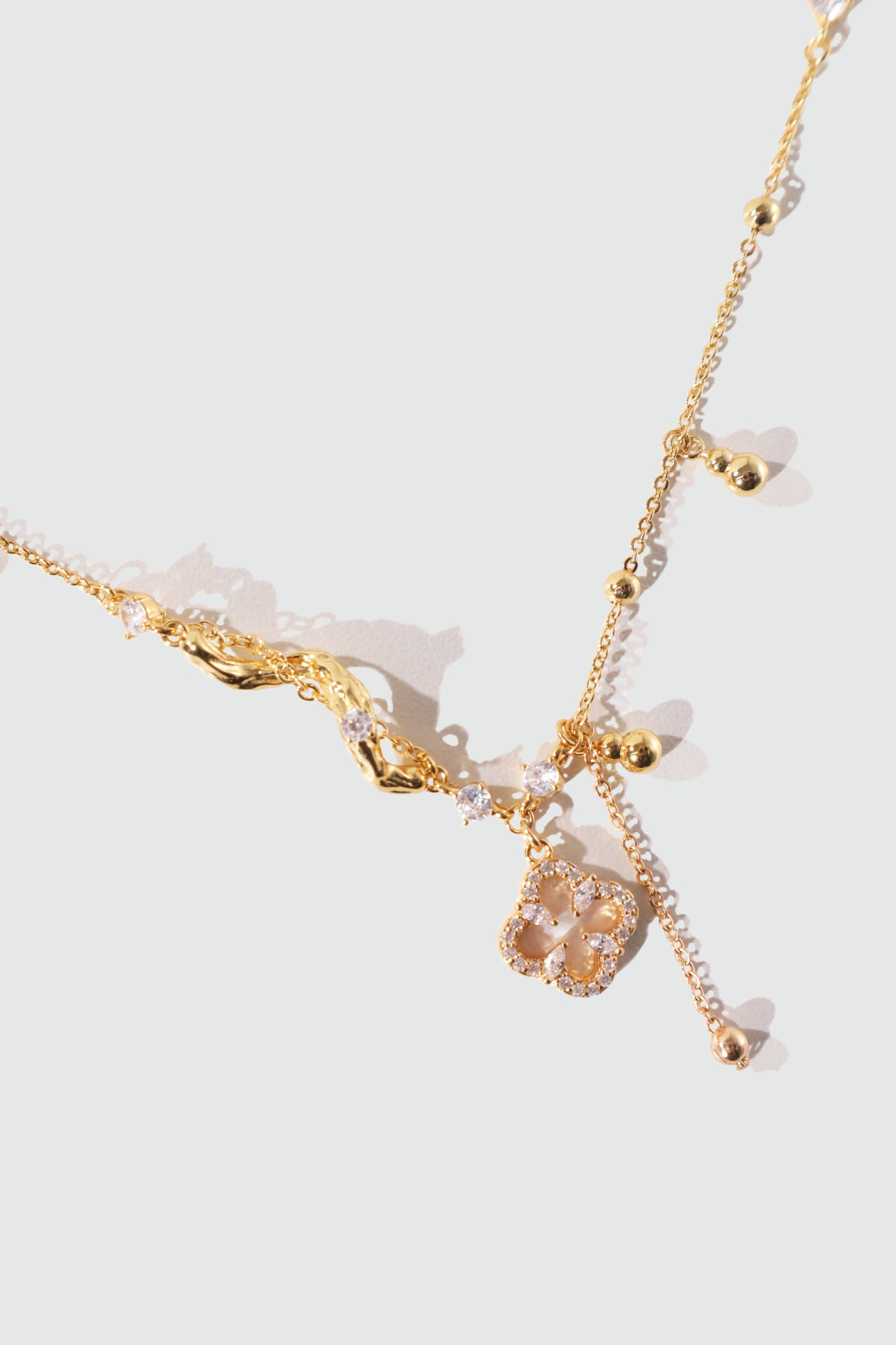 18K Real Gold Plated Lucky Leaf Shell Pearls Spiral Necklace