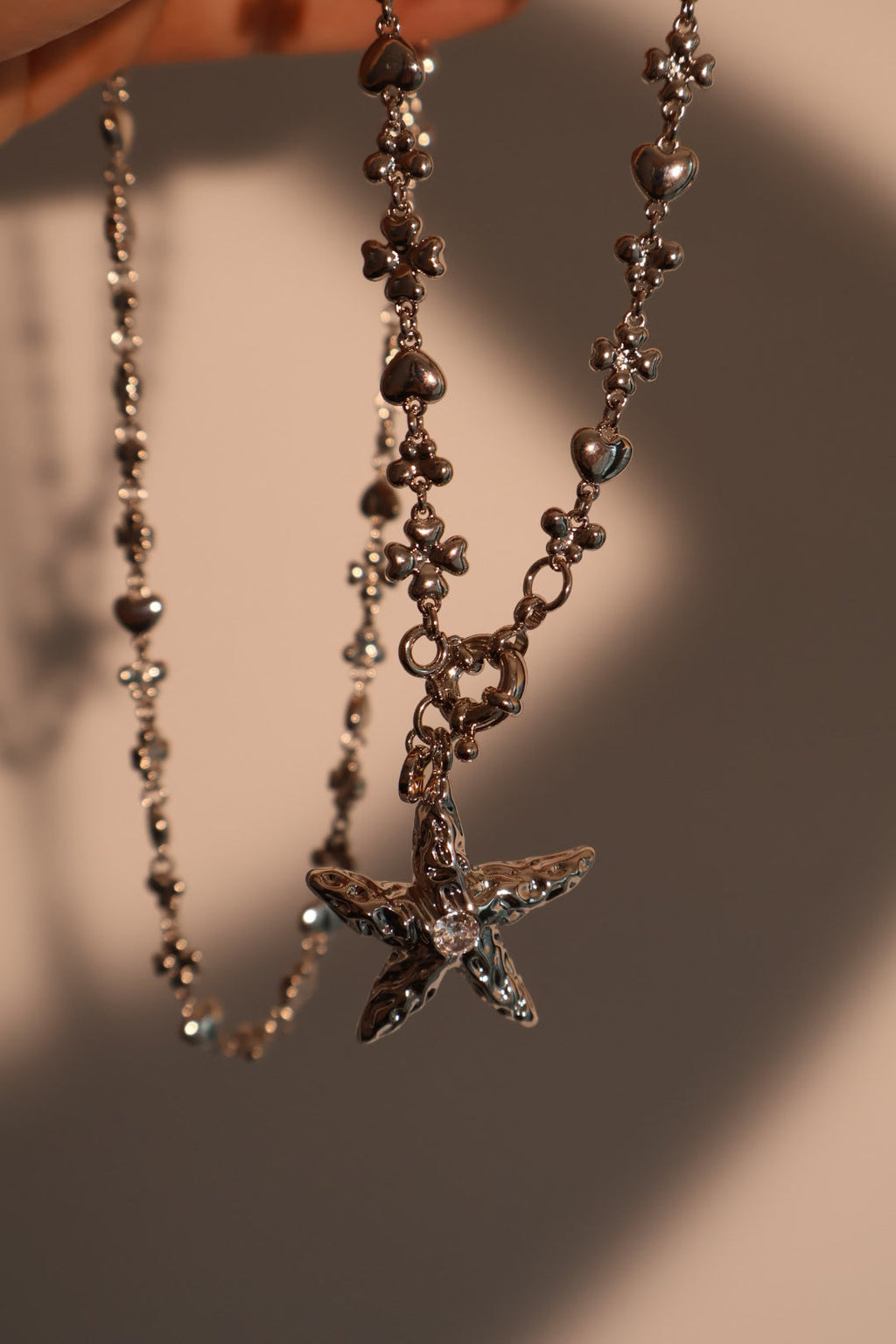 Palladium White Gold Plated Diamond Starfish Necklace
