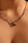 Palladium White Gold Plated Black Shell Moon Necklace