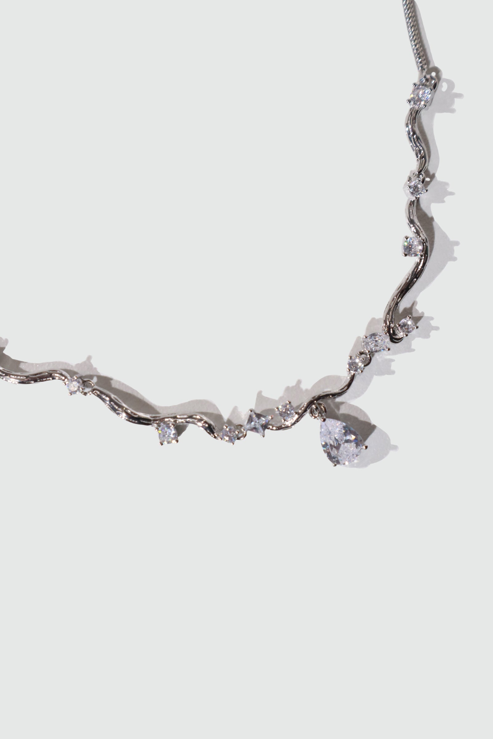 Palladium White Gold Plated Spiral Drop Necklace