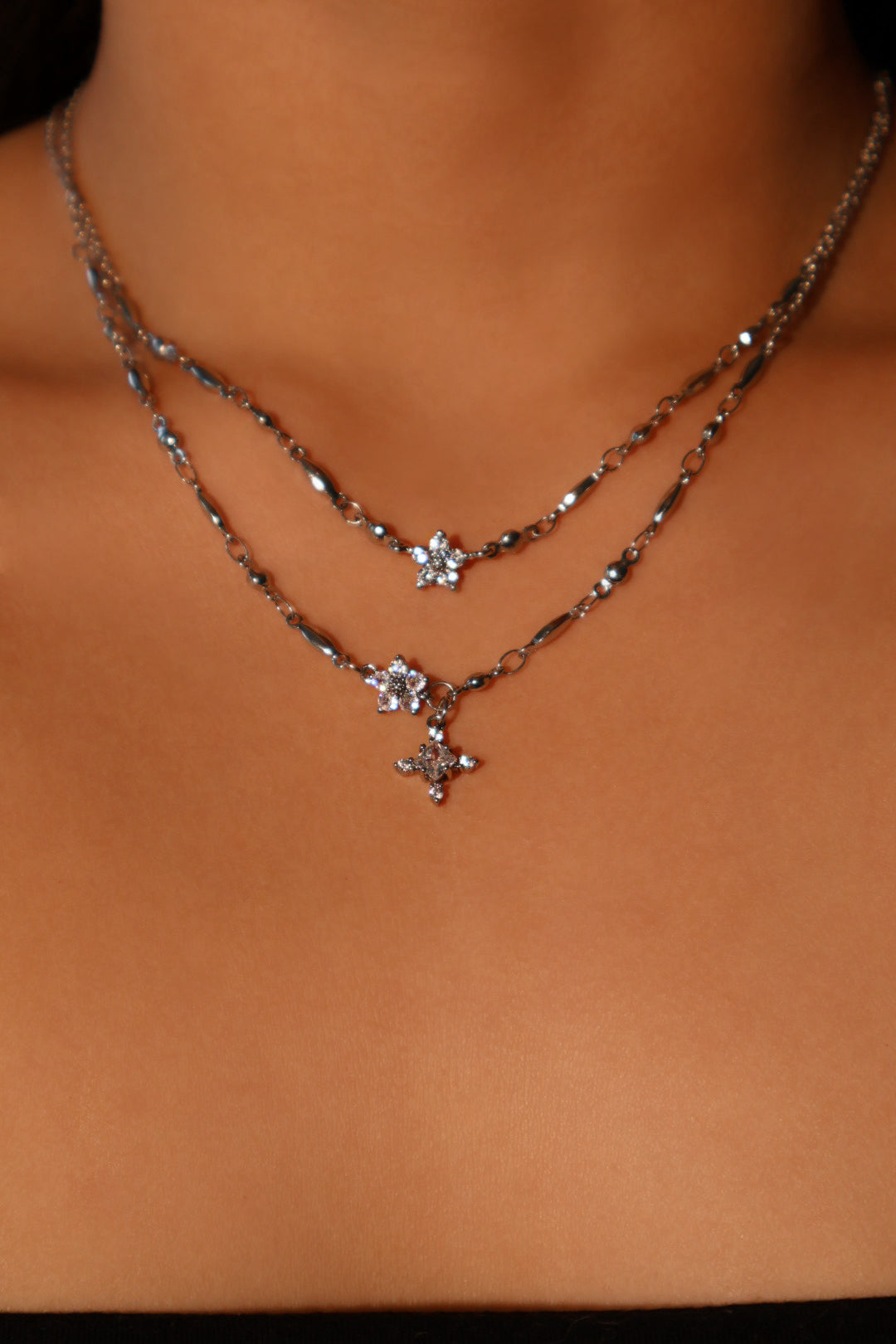 Palladium White Gold Plated Diamond Starlight Cross Necklace