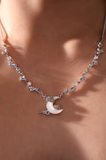 Palladium White Gold Plated Diamonds Natural Shell Moon Necklace