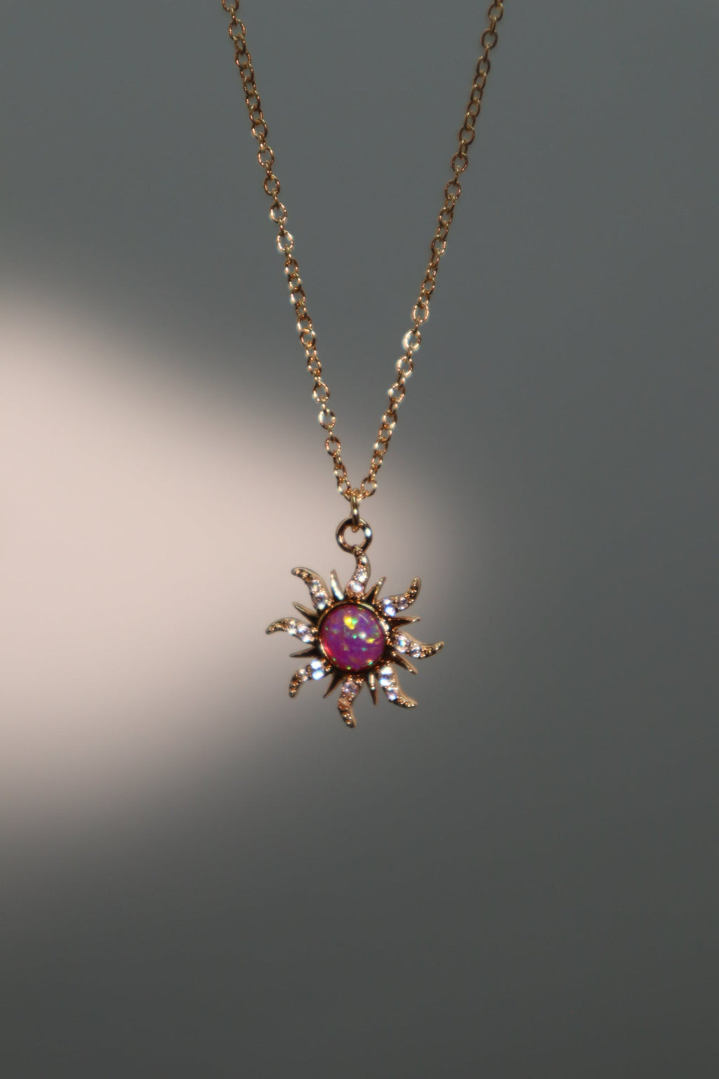 18K Real Gold Plated Purple Opal Sun Necklace