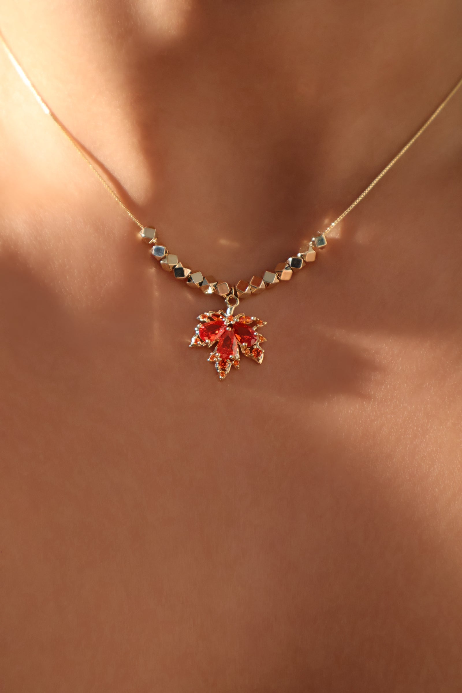 14K Real Gold Plated Maple Leaves Pendant Necklace