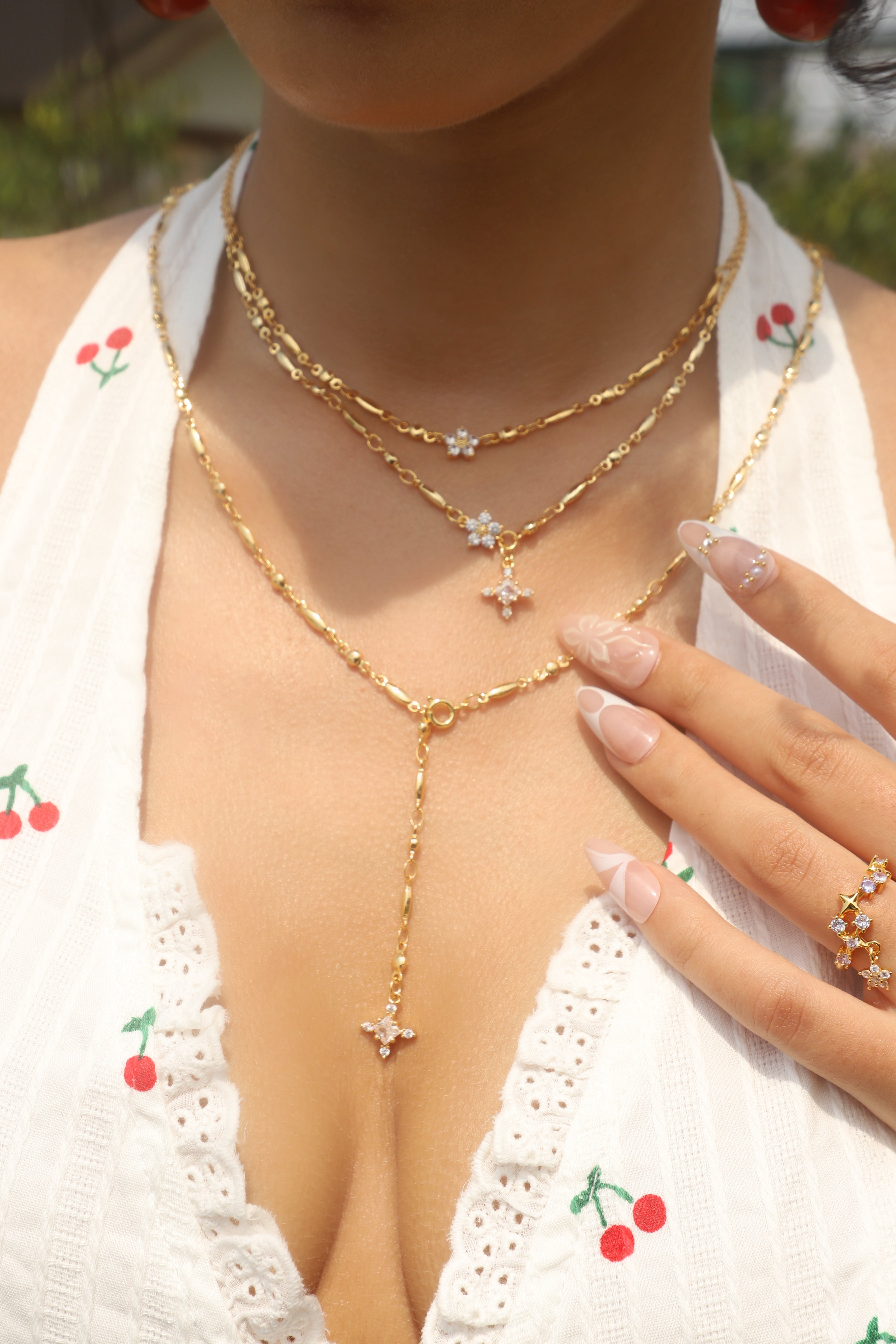 18K Real Gold Plated Starlight Cross Lariat Necklace