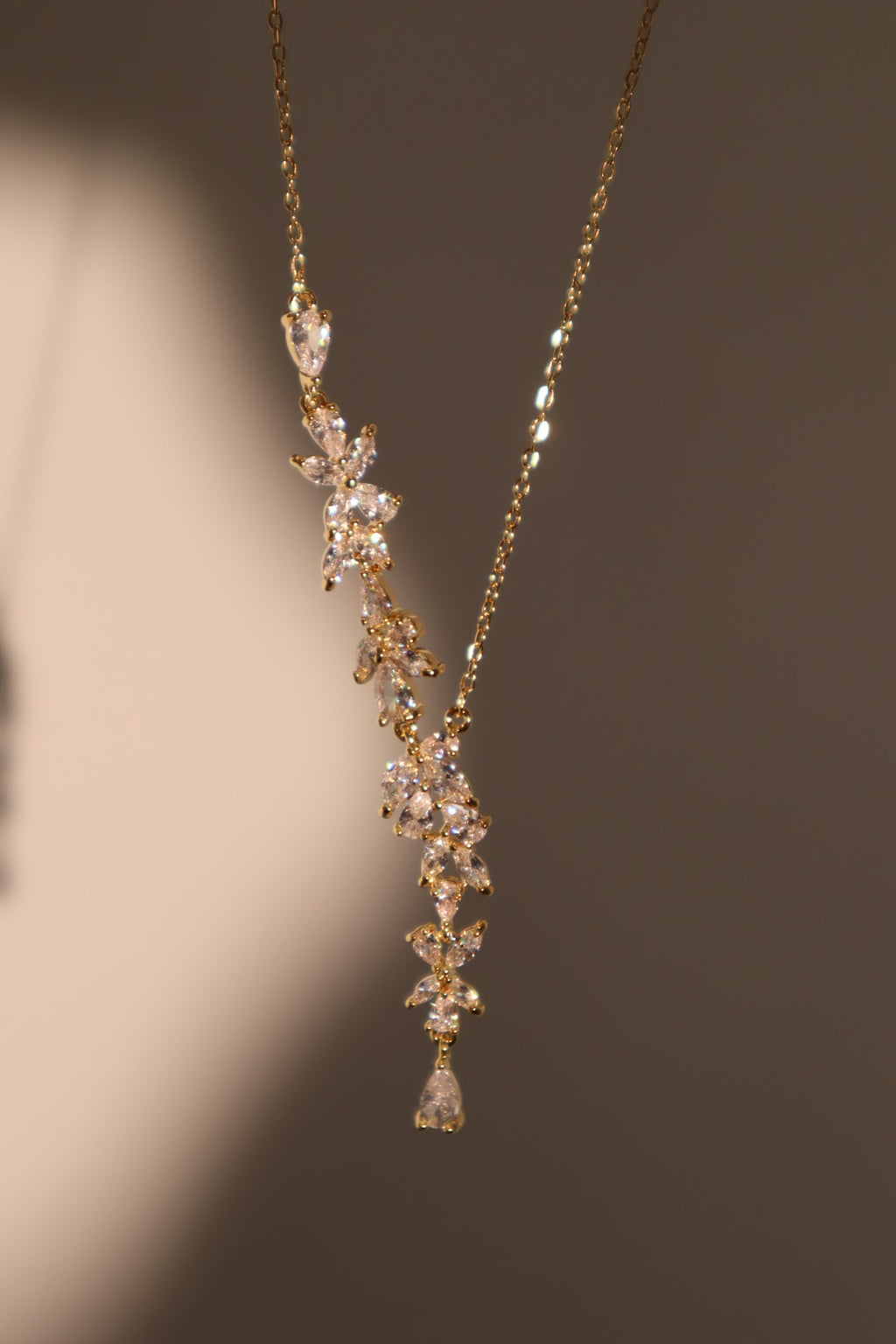 14K Real Gold Plated Diamond Leaf Necklace