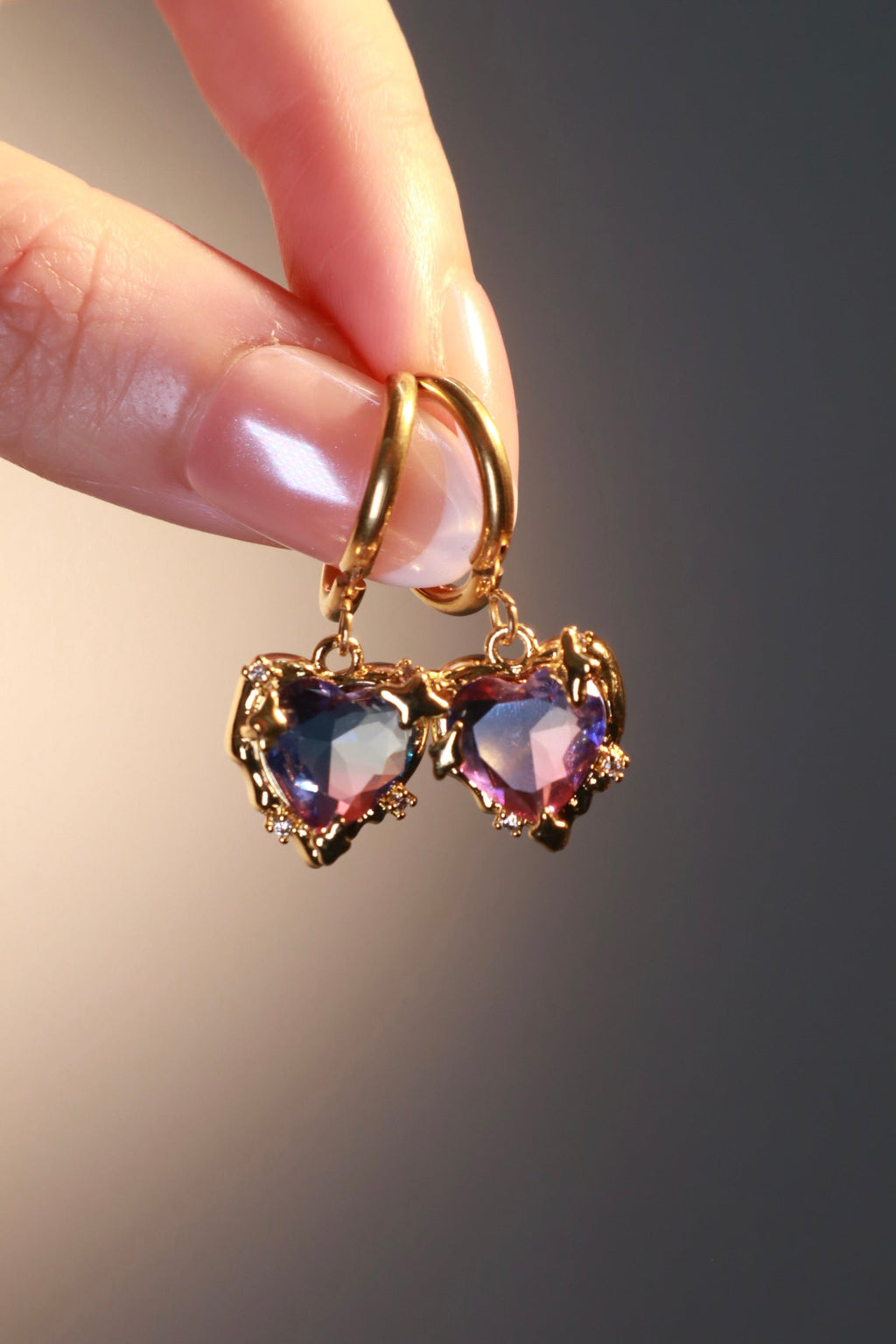 18K Real Gold Plated Gradient Heart Hoop Earrings