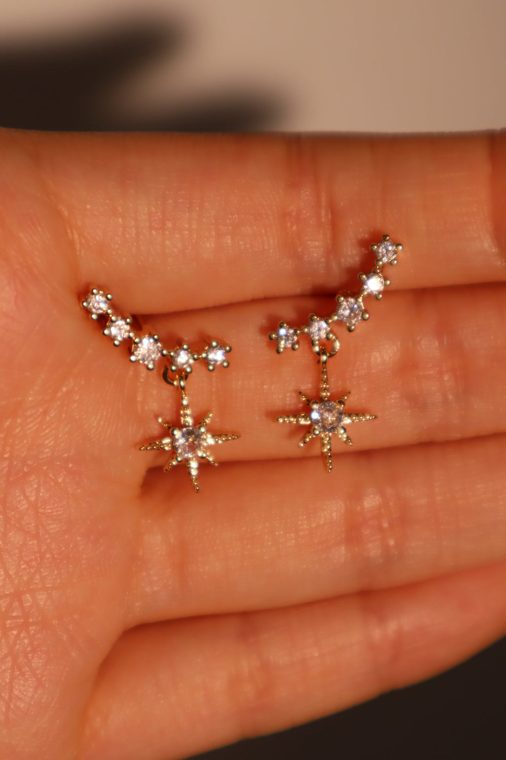 14K Real Gold Plated Smiling Pole Star Earrings