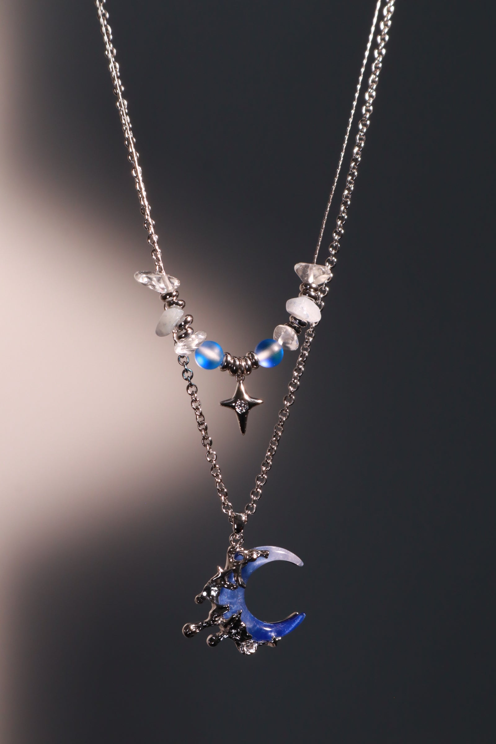 Palladium White Gold Plated Gradient Blue Moon Necklace