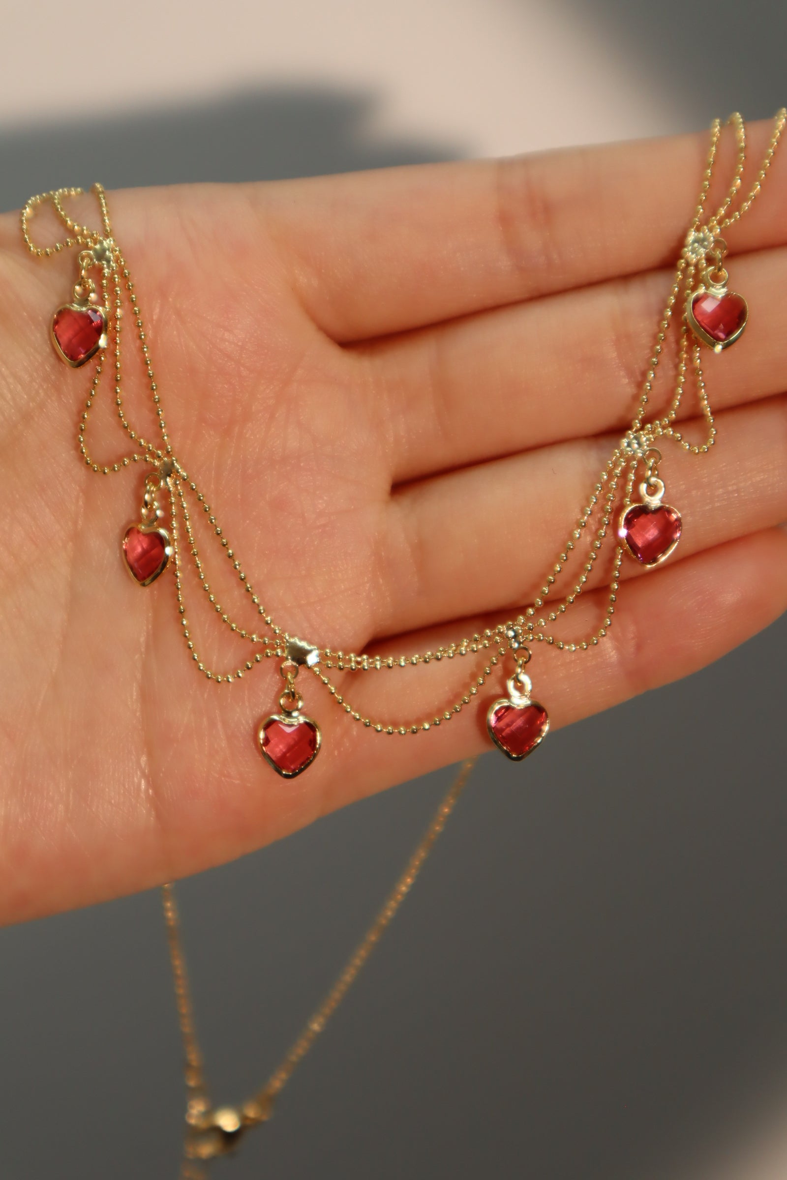14K Real Gold Plated Double Layer Pink Heart Necklace