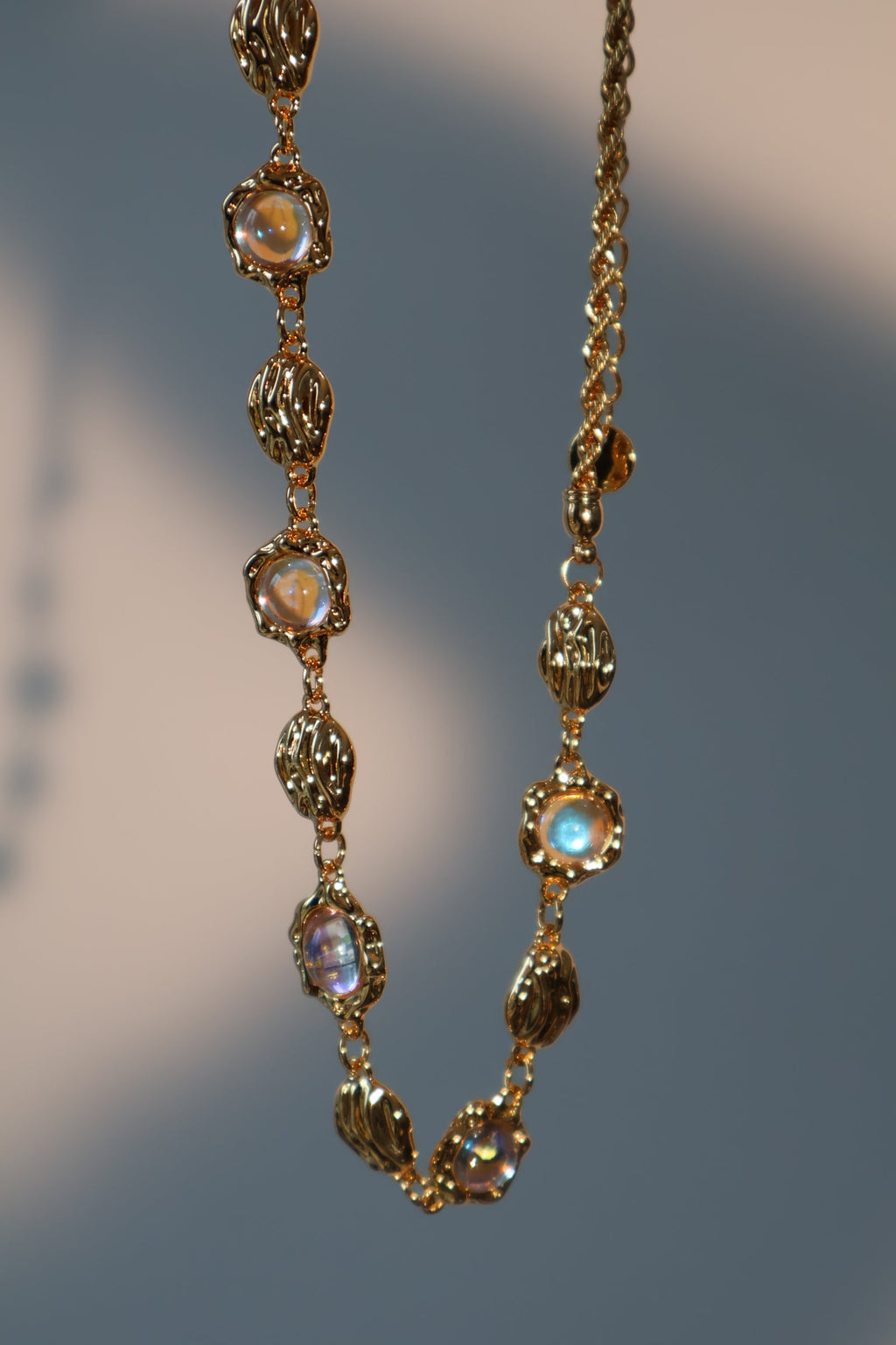 18K Real Gold Plated Multi Moonstone Shell Necklace