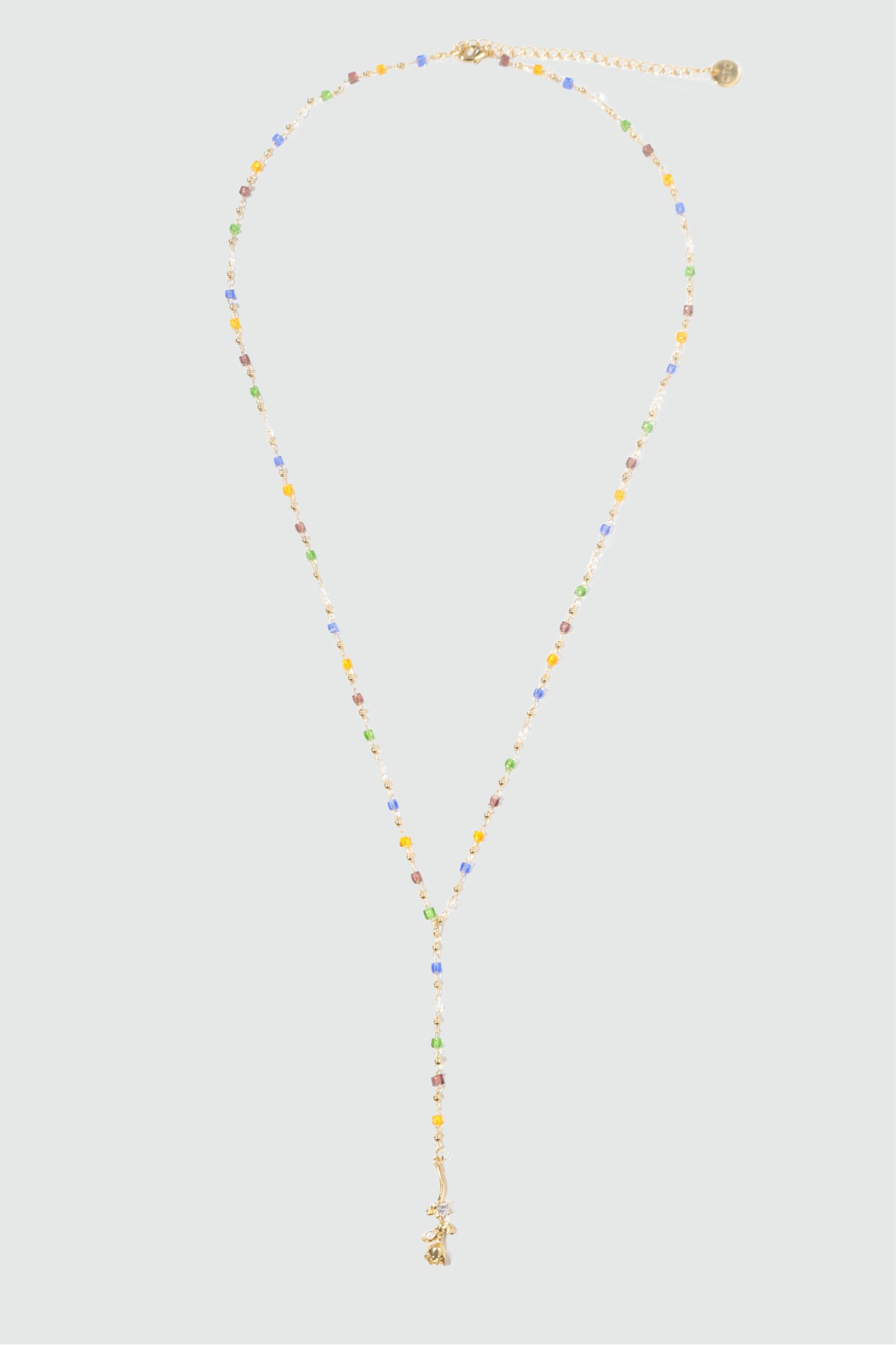 18K Real Gold Plated Color Gem Rose Lariat Long Necklace