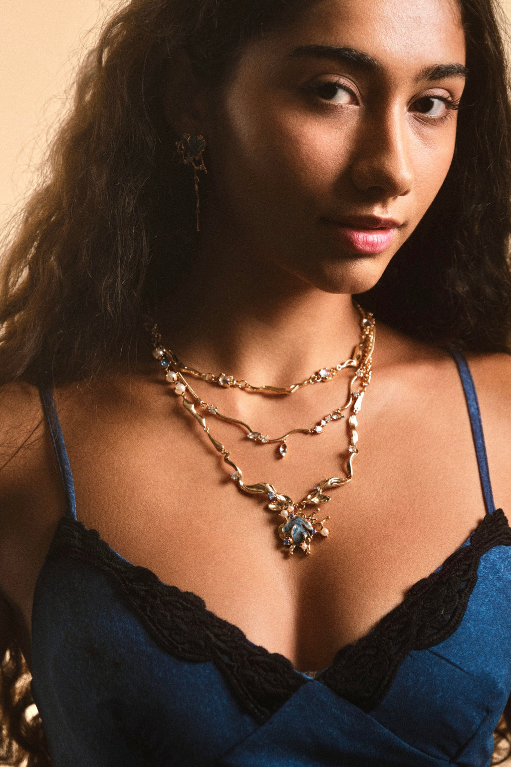 18K Real Gold Plated Multi Moonstones Wave Necklace