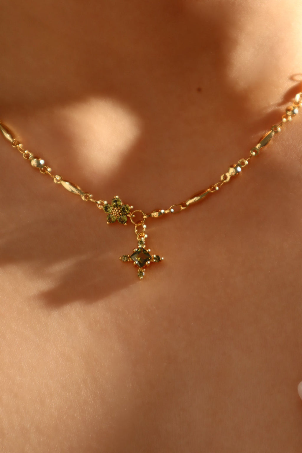 18K Real Gold Plated Peridot Starlight Cross Necklace