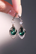 Palladium White Gold Plated Green Gem Droplet Earrings