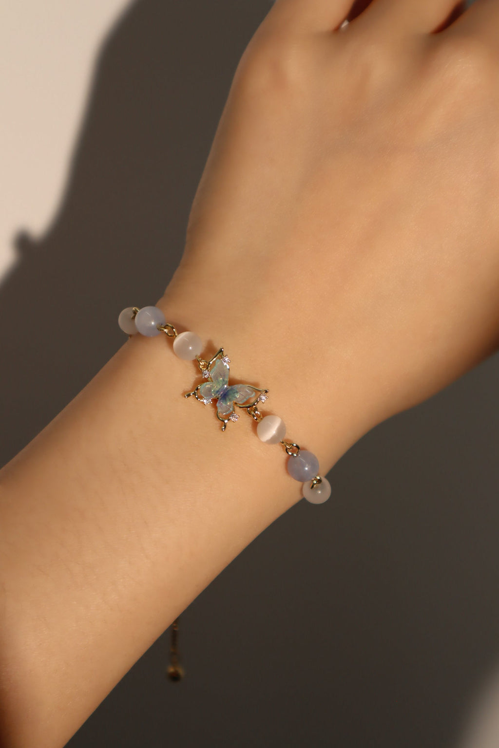 14K Real Gold Plated Blue Butterfly Moonstone Bracelet