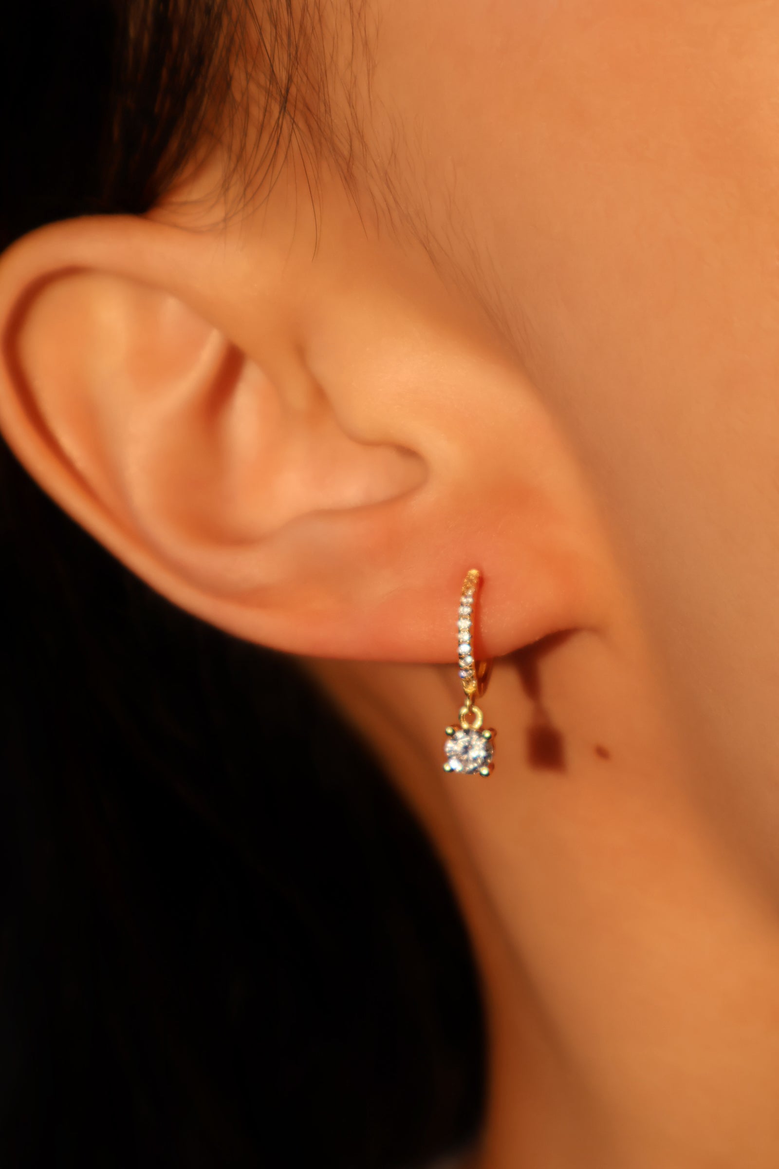 18K Gold Vermeil Diamond Hoop Earrings