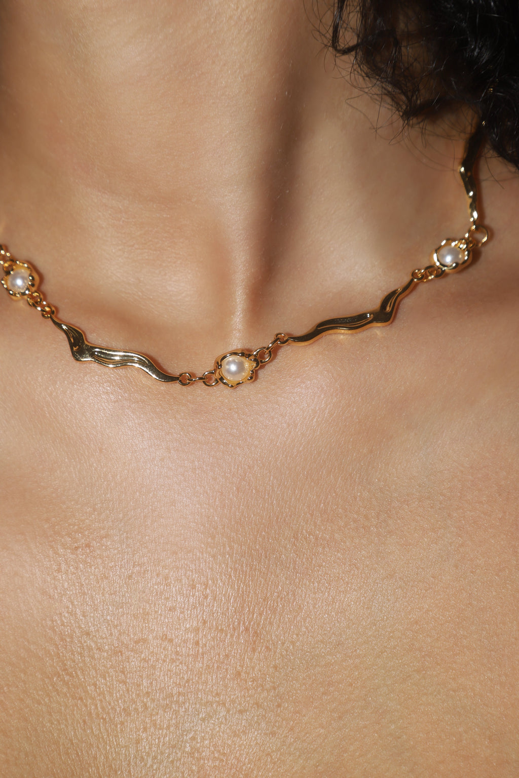 18K Real Gold Plated Multi Pearls Wave Necklace