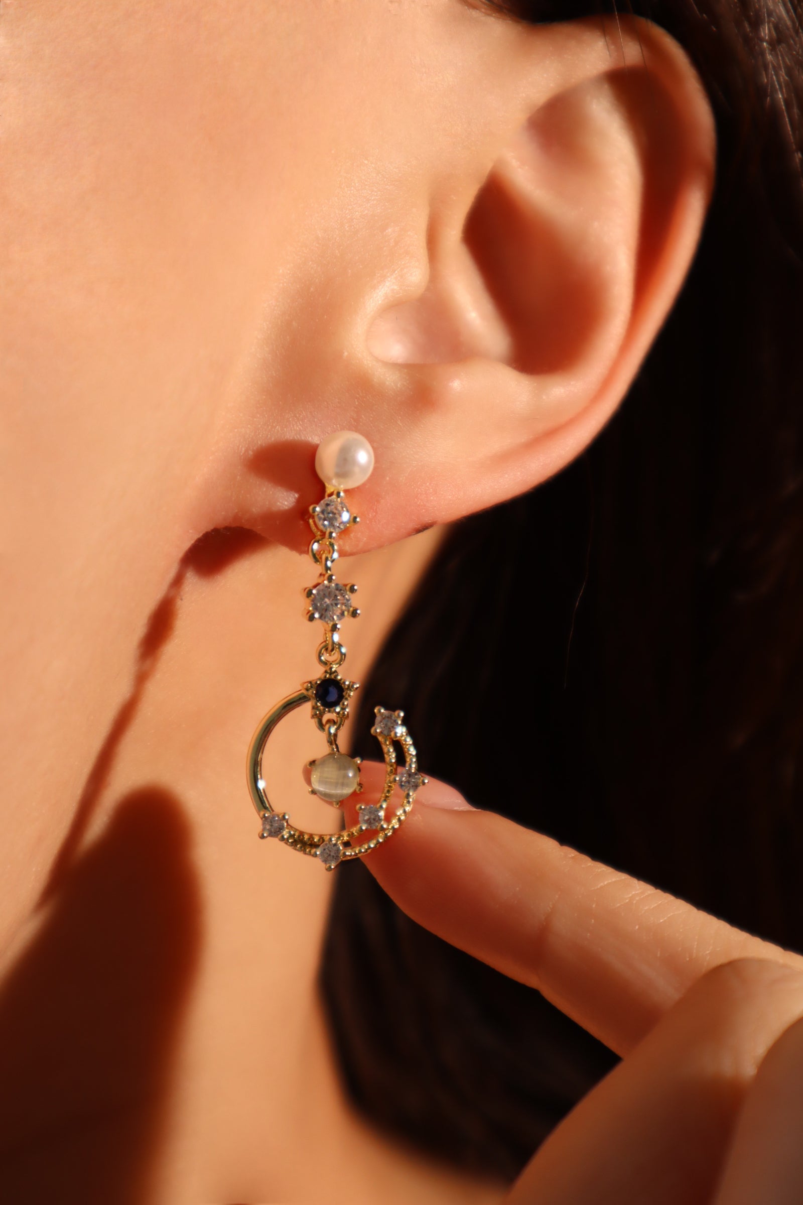 14K Real Gold Plated Moonlight Dangle Earrings