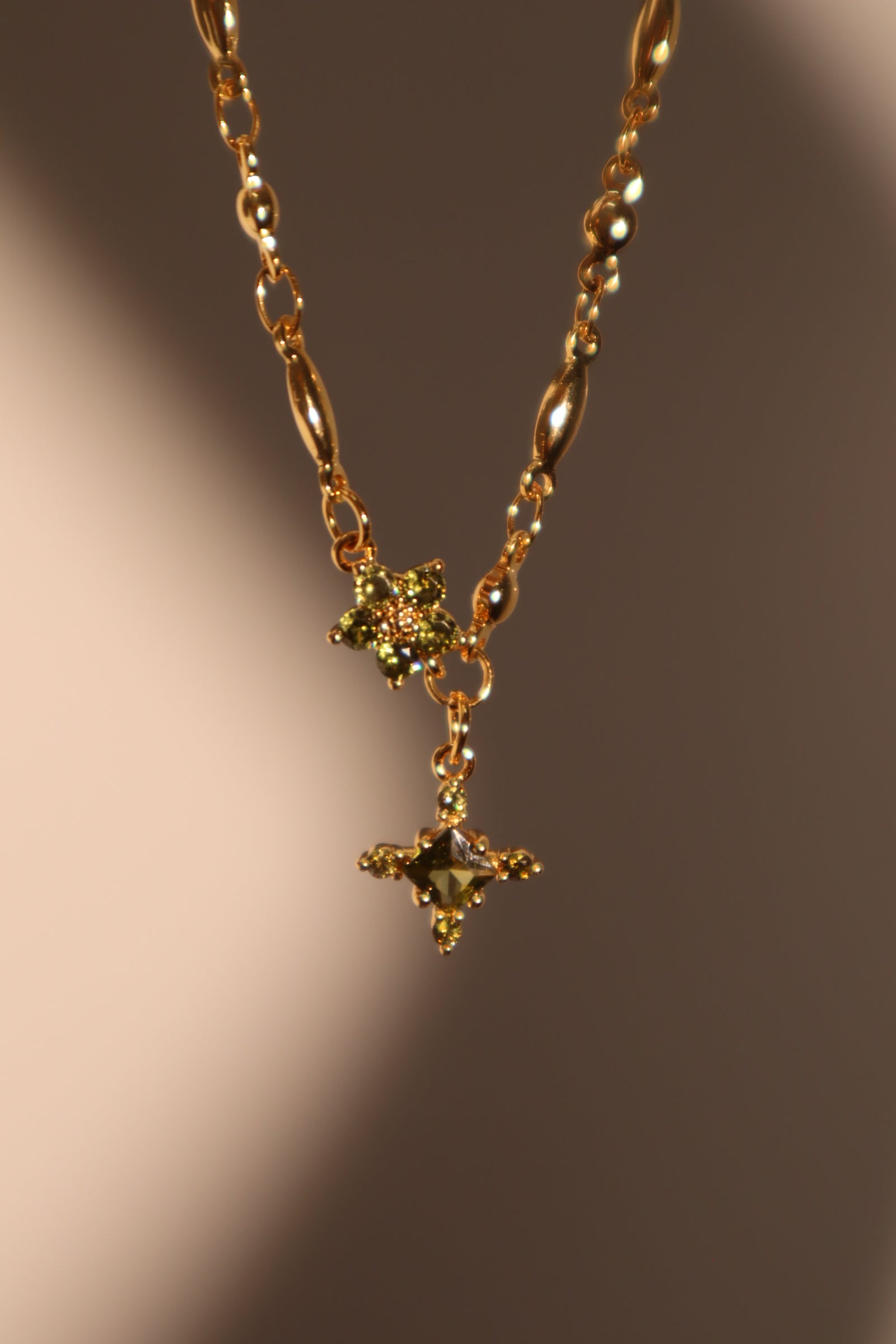 18K Real Gold Plated Peridot Starlight Cross Necklace