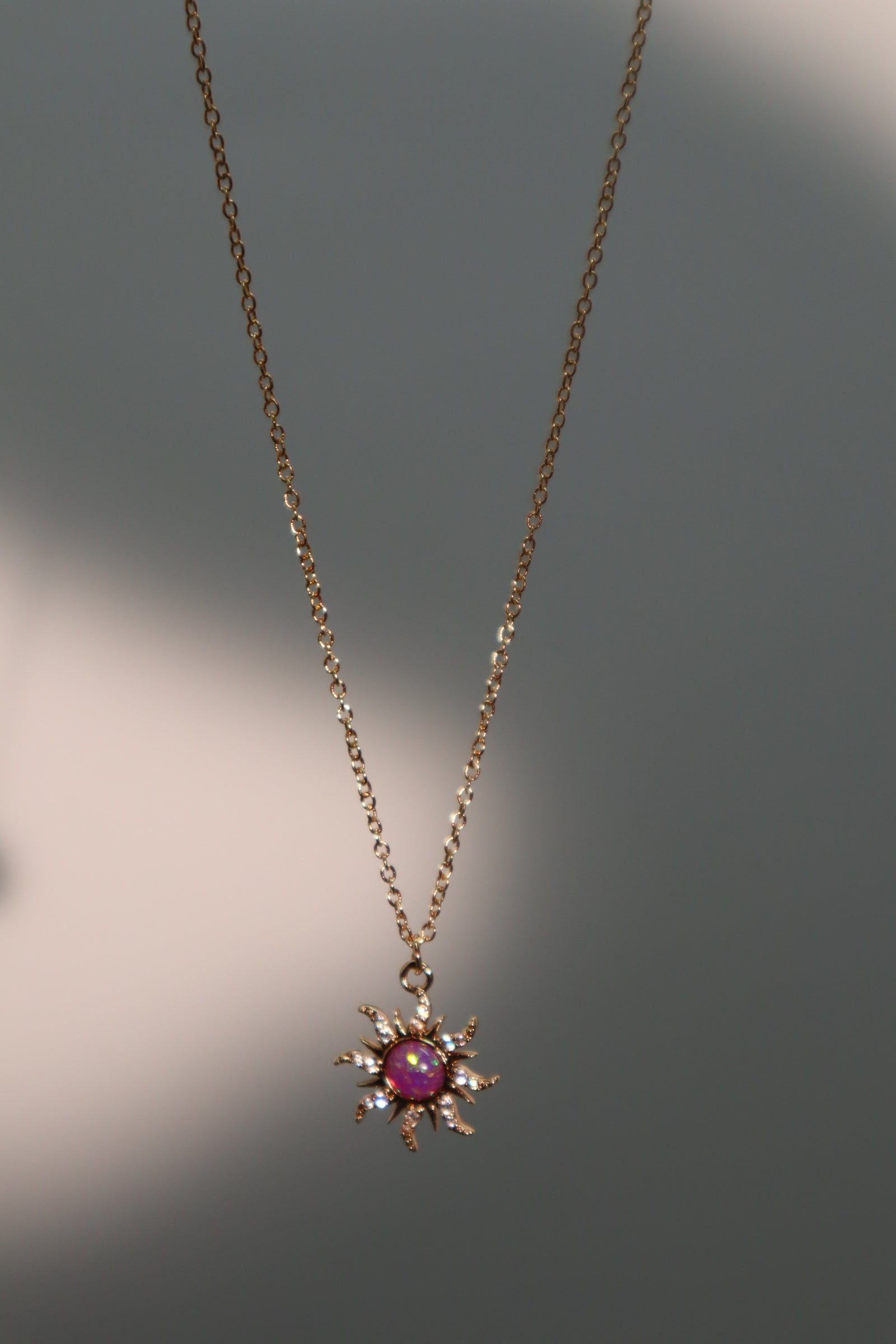 18K Real Gold Plated Purple Opal Sun Necklace