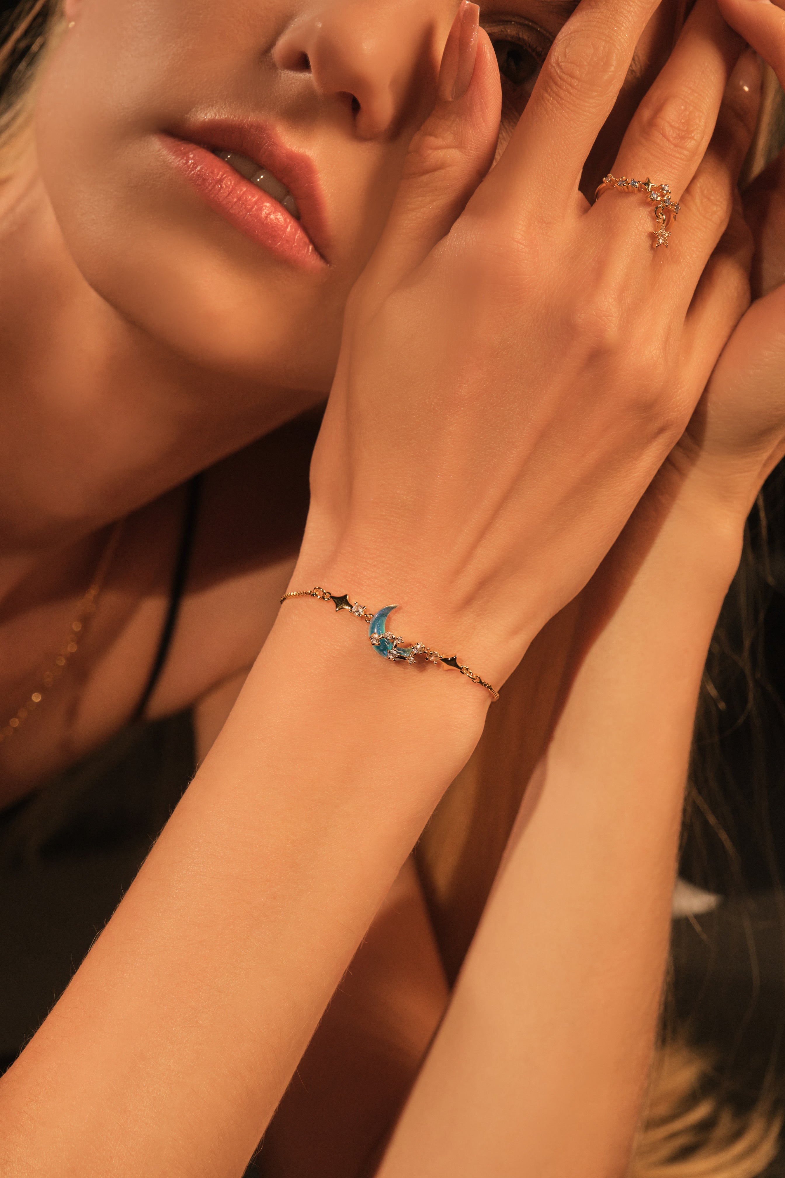 18K Real Gold Plated Moonstone Moon Star Bracelet