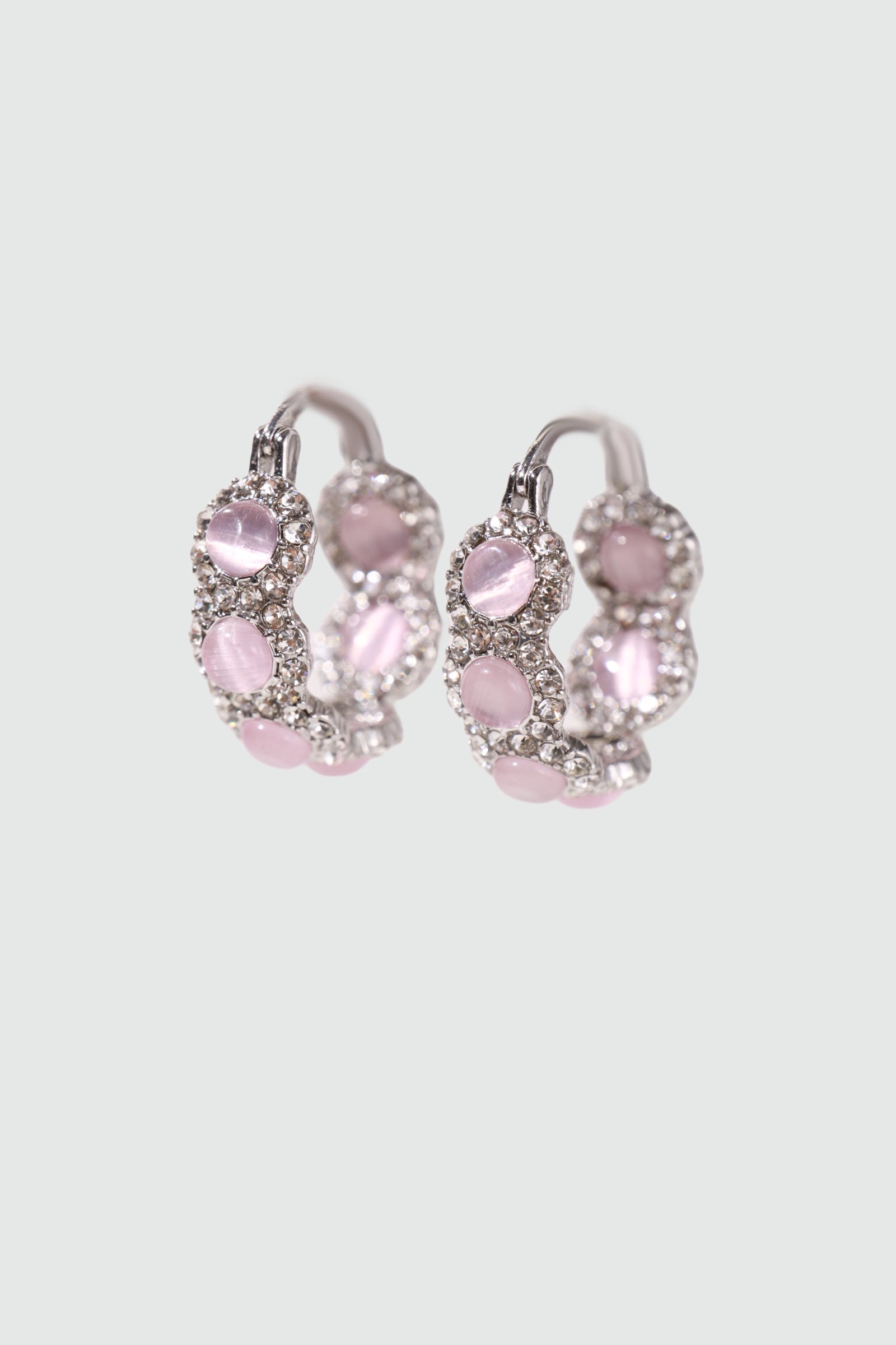 Palladium White Gold Plated Pink Opal Hoop Earrings