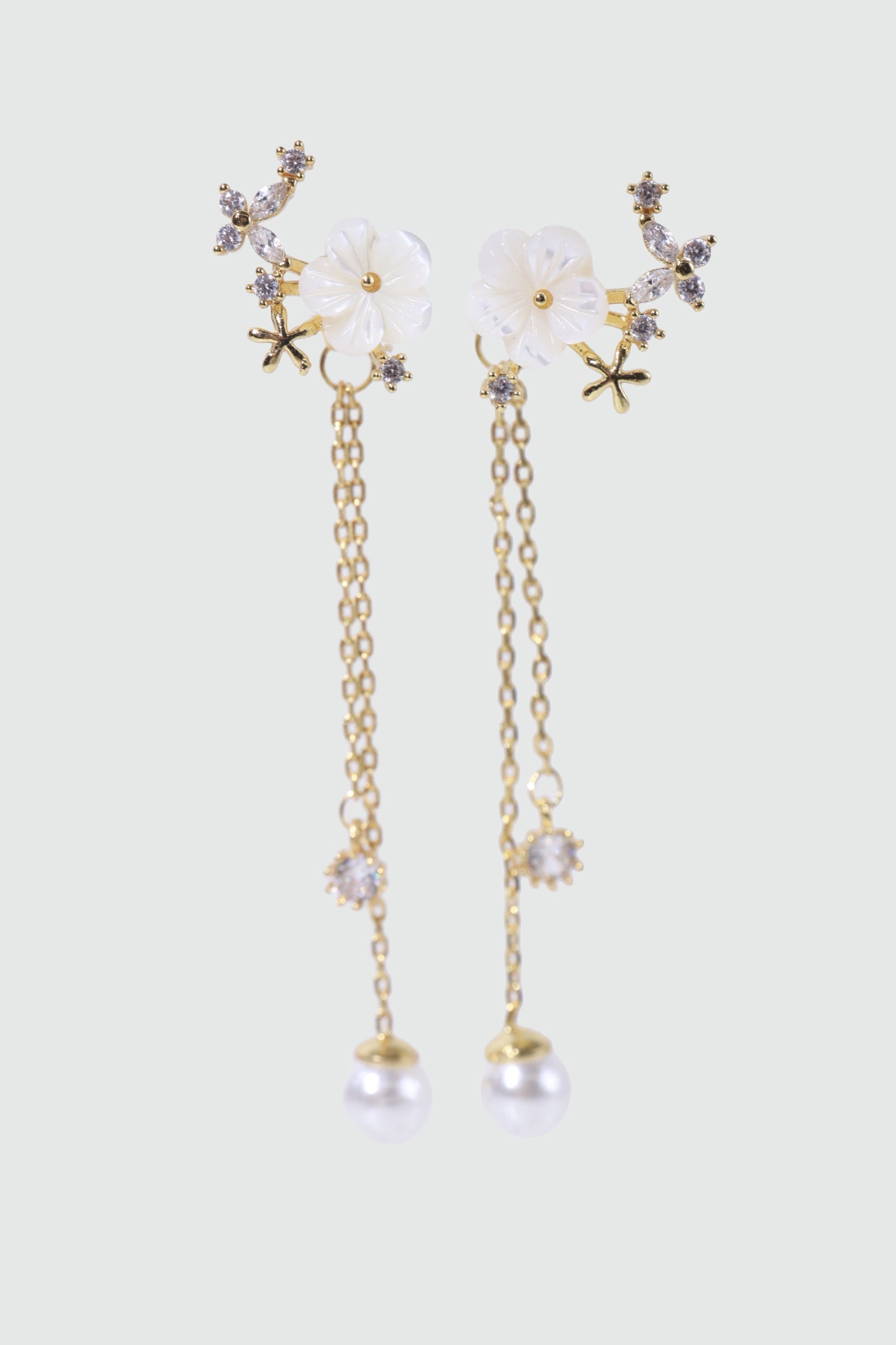 14K Real Gold Plated Shell Flower Pearl Earrings