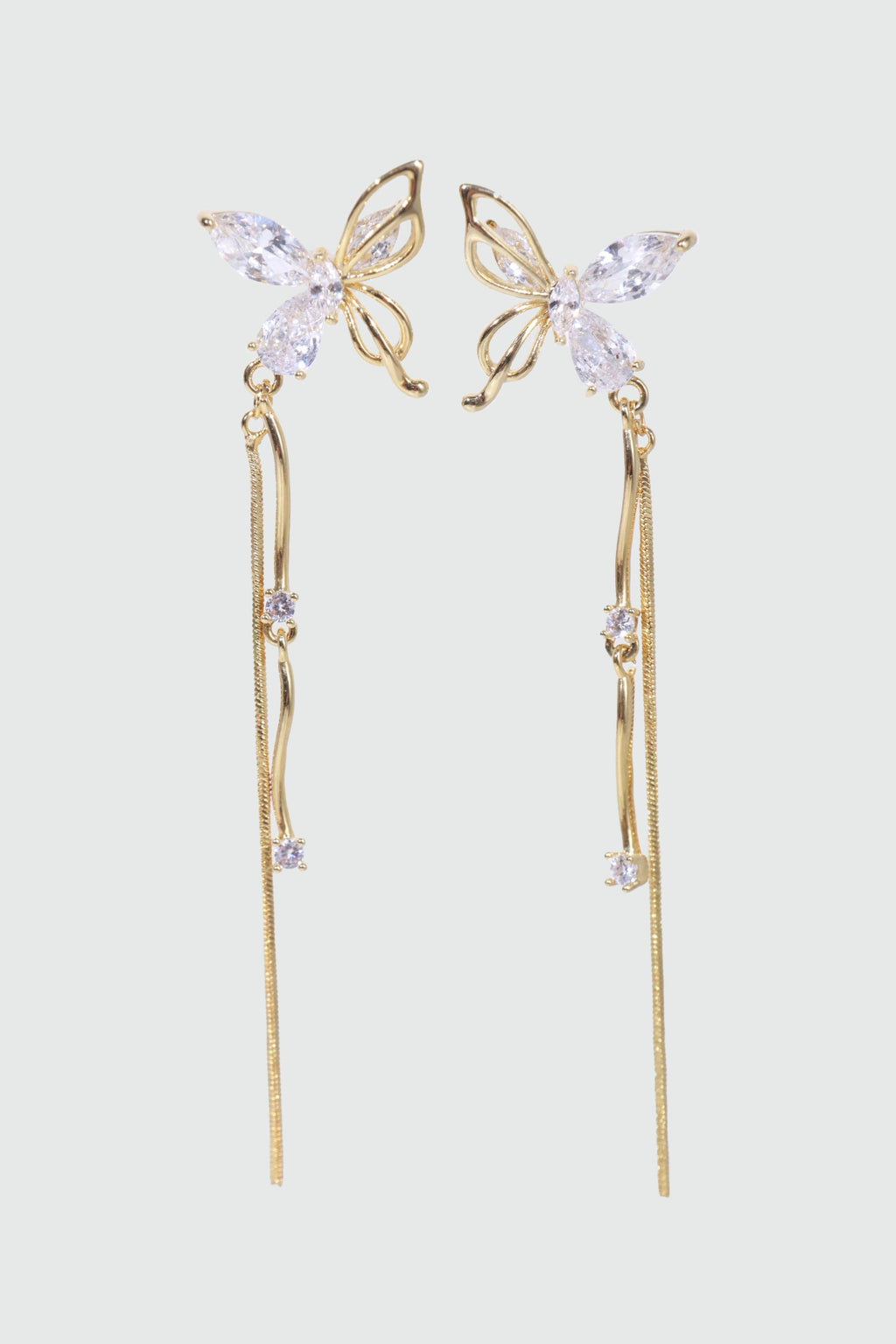 14K Real Gold Plated Diamond Wave Butterfly Earrings